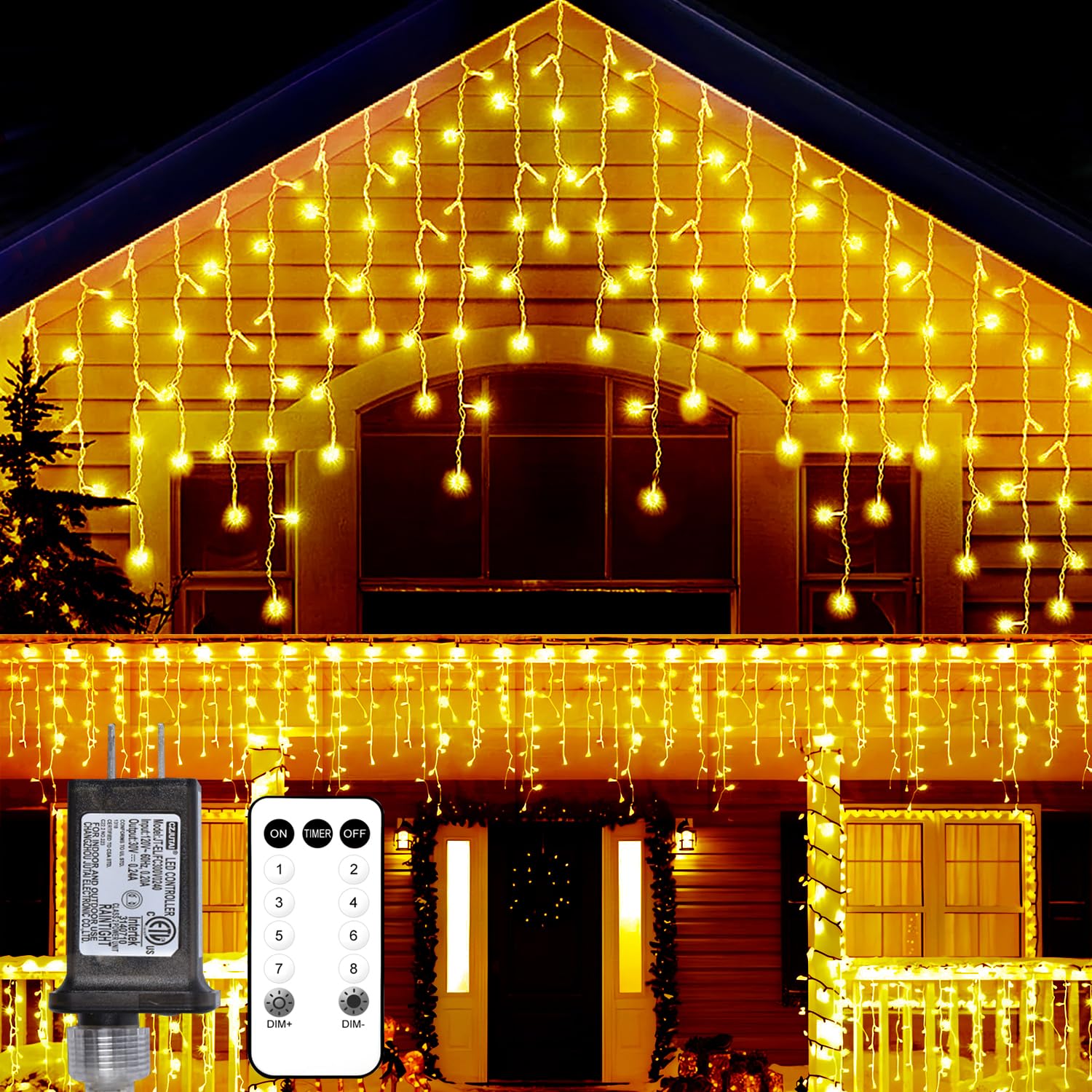 ONSTUY Icicle Lights for Outside,75ft 624 LEDs Warm White Christmas Light Outdoor,8 Modes,Timer,Plug in Waterproof Twinkly Icicl