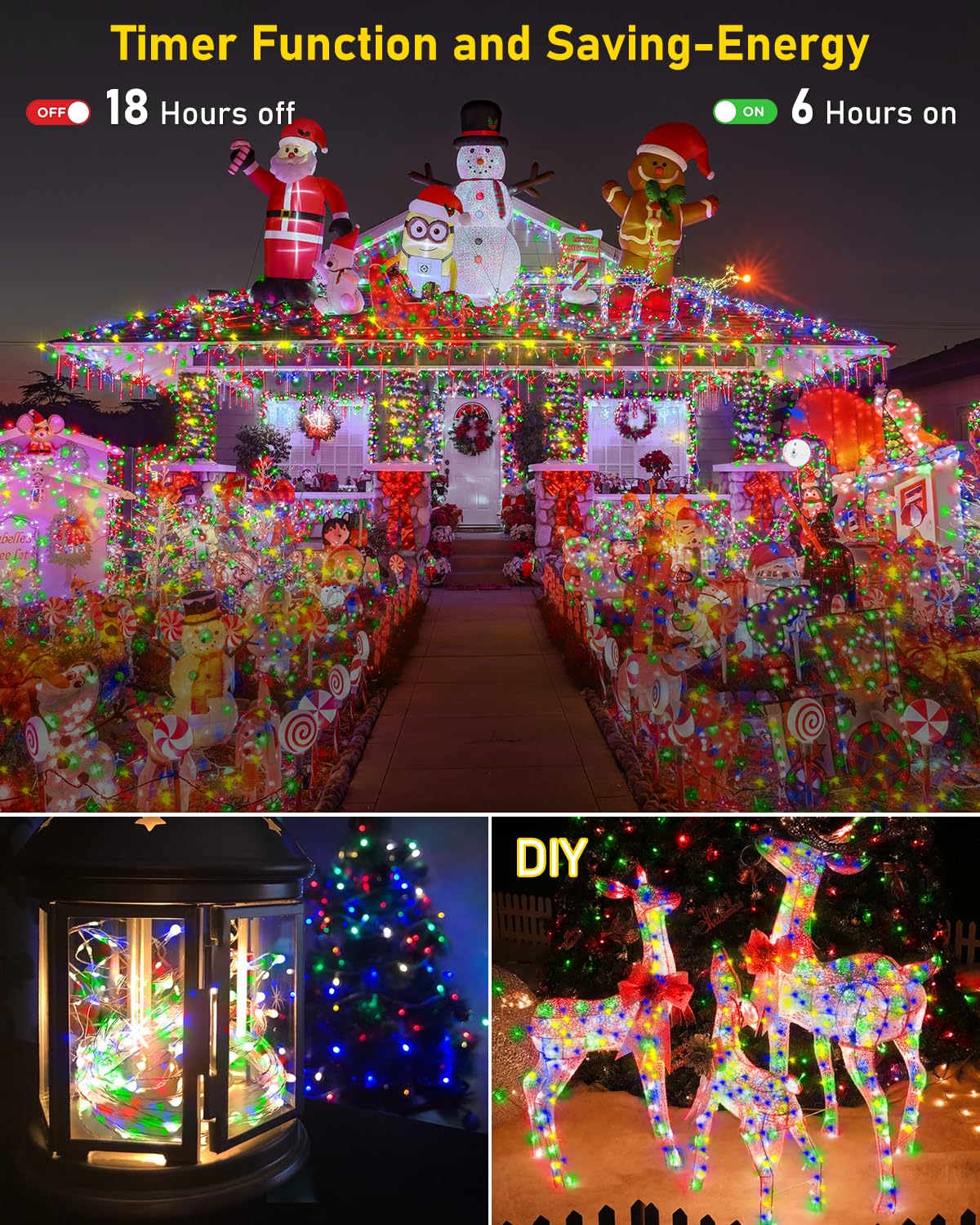 Knonew Easter Fairy Lights 203Ft Waterproof Outdoor - 600 Led Plug-In String Lights With 8 Modes & Memory Function, Multicolor E