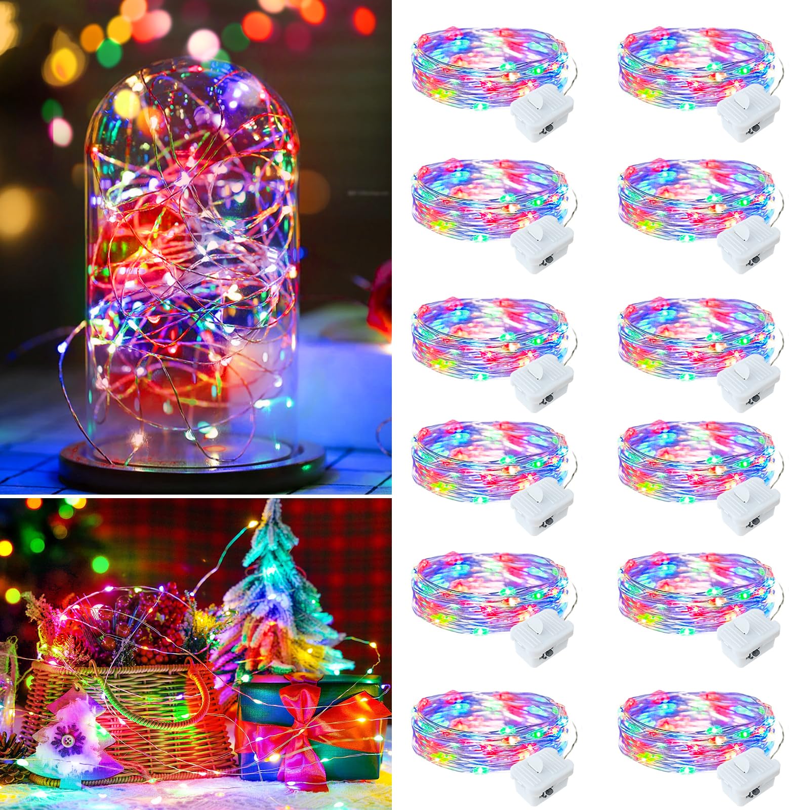 Chzk Fairy Lights Battery Operated  12 Pack 7Ft 20 Led Mini String Lights Twinkle Lights For Christmas Helloween Mason Jars Centerpiece Table Decorations (12  Multicolor)