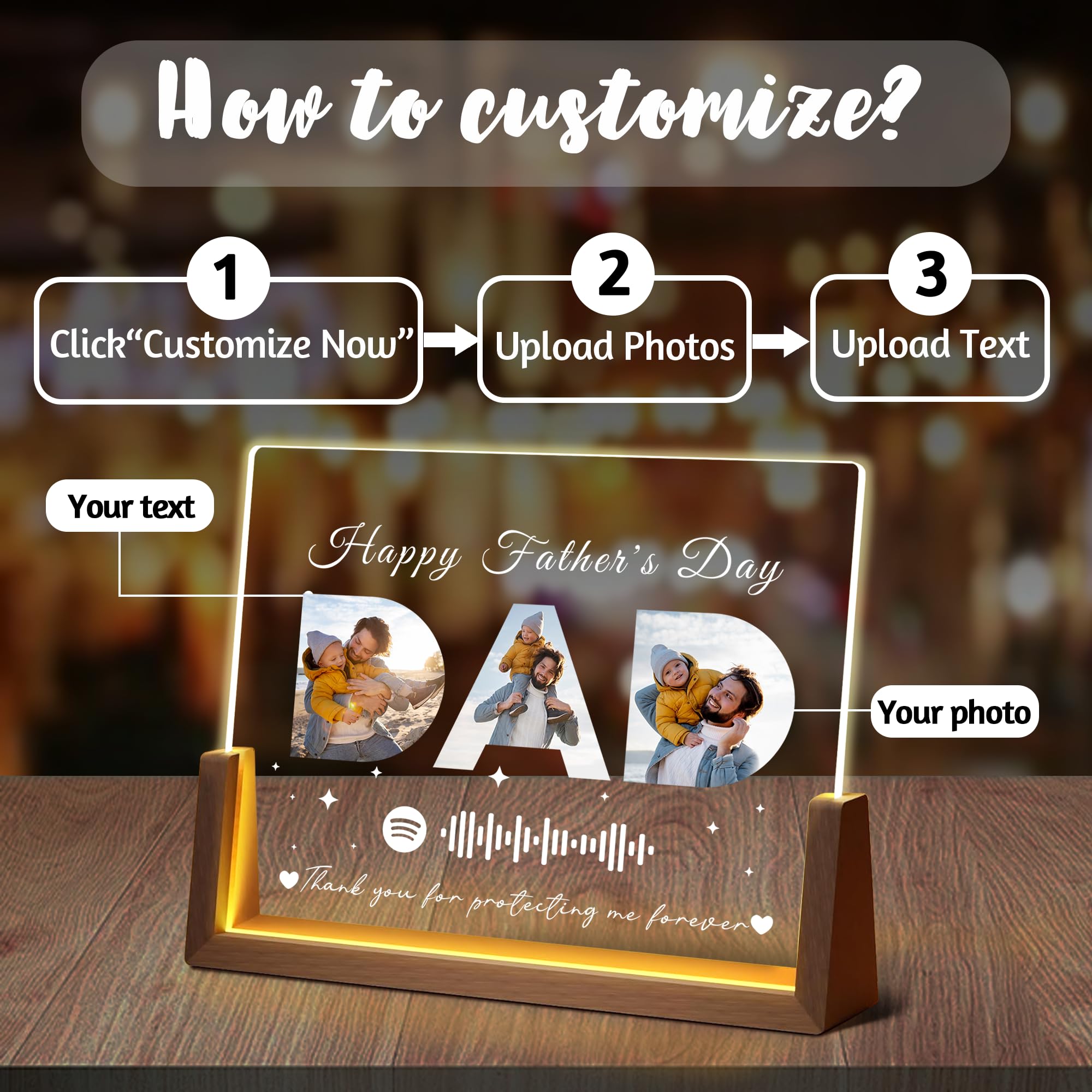 Maiwell Personalized Fathers Day Birthday Christmas Gifts For Dad Husband Custom Acrylic Spotify Plaque Light Up Picture Frame With Photo Name  Customized Dad Gifts From Daughter Son Kids Wife