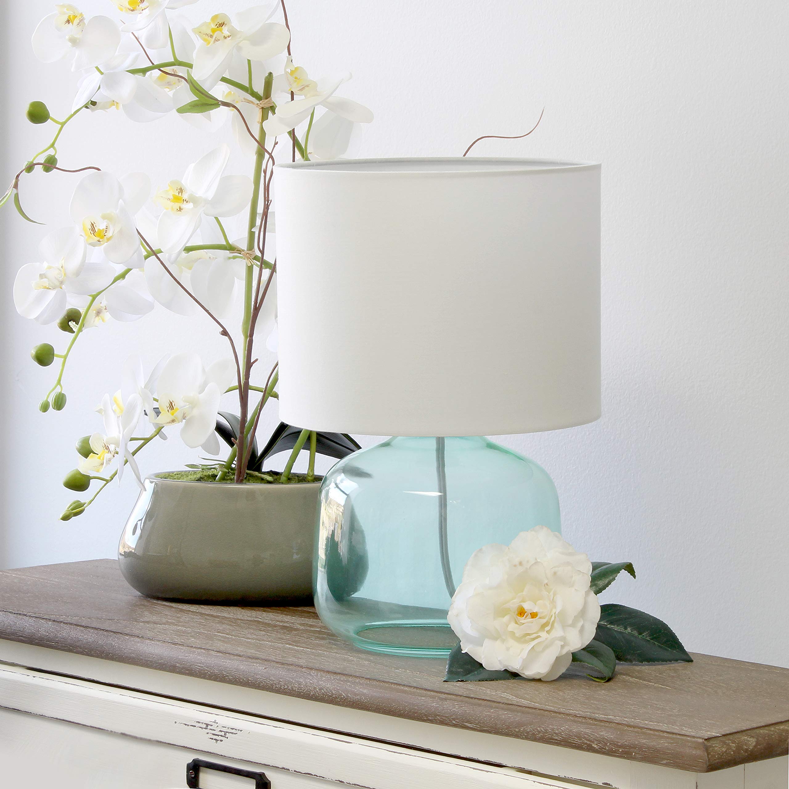 Simple Designs Lt1211-Aow 13.75'' Contemporary Glass Table Lamp, Aqua With White Shade