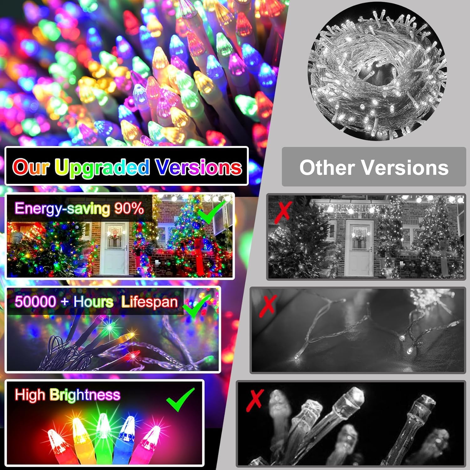 750 Led 240Ft Christmas String Lights Outdoor  12 Pro Modes And Timer Memory & Brightness  Plug In Outdoor Waterproof Clear Wire Twinkle Light For For Xmas Yard Tree Wedding Party Decor (Multicolor)