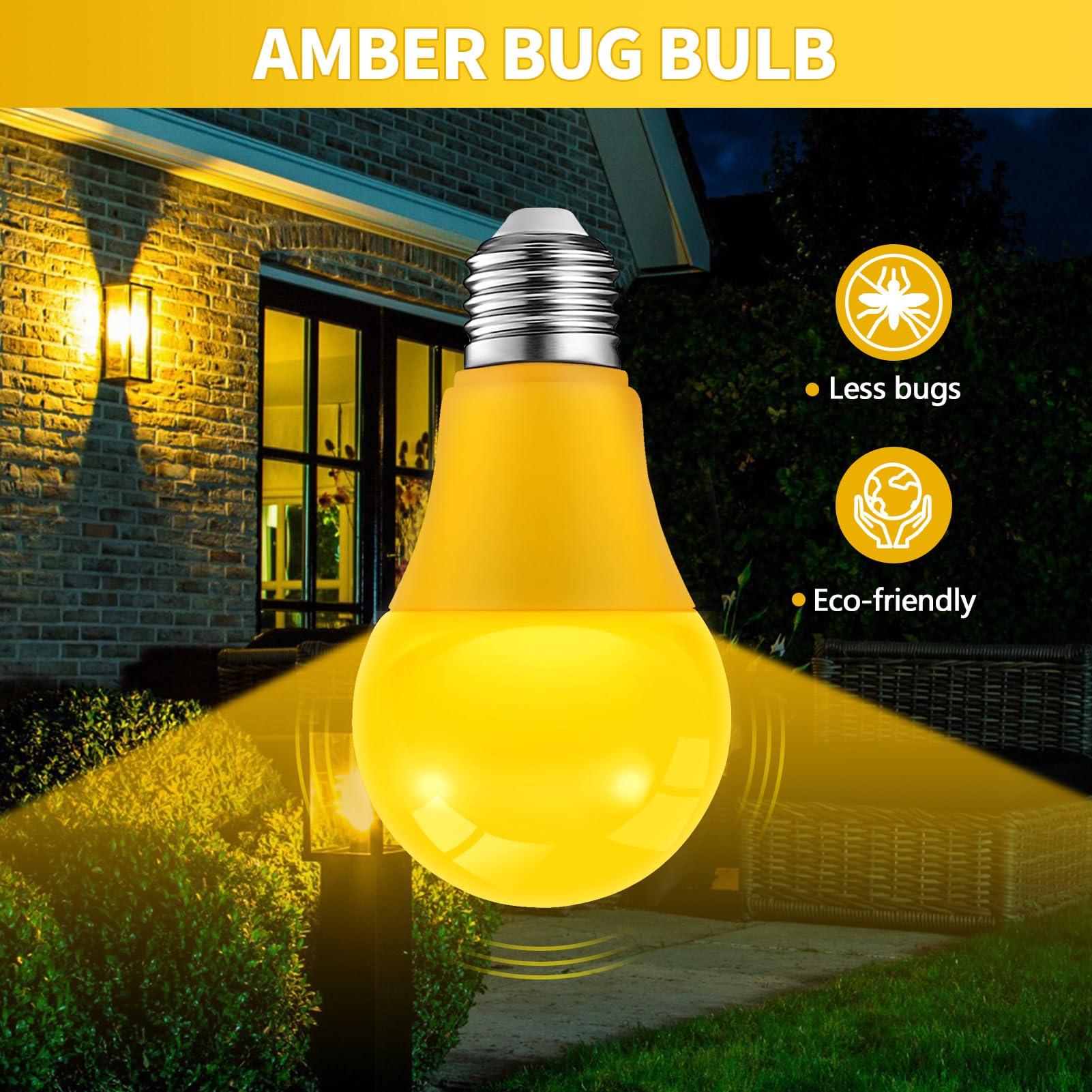 Jaheks Led Yellow Bug Light Bulbs For Outdoor Indoor Porch, 9W Led Color Bulb For Outside, 60W Equivalent, 2000K Amber Light Bulb, Ideal For Bedroom, Patio, Deck, Backyard, Hallway, 2-Pack