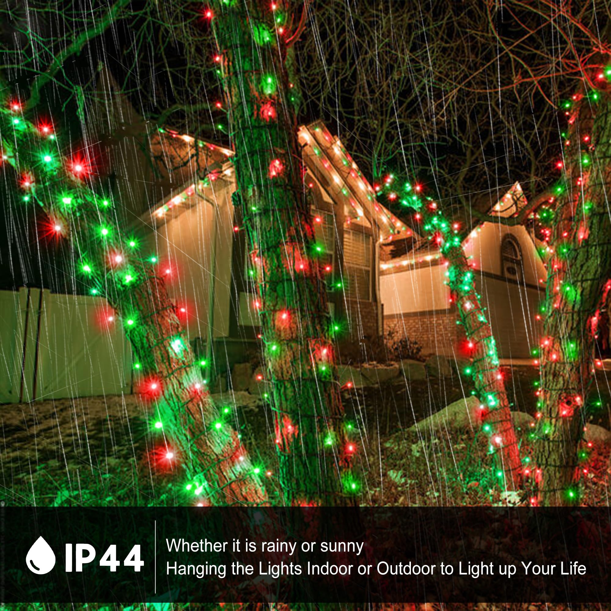 Kemooie 500 Led Christmas String Lights, 164Ft 8 Lighting Mode With Memory Plug In Green Wire Waterproof Lights, For Outdoor Bir