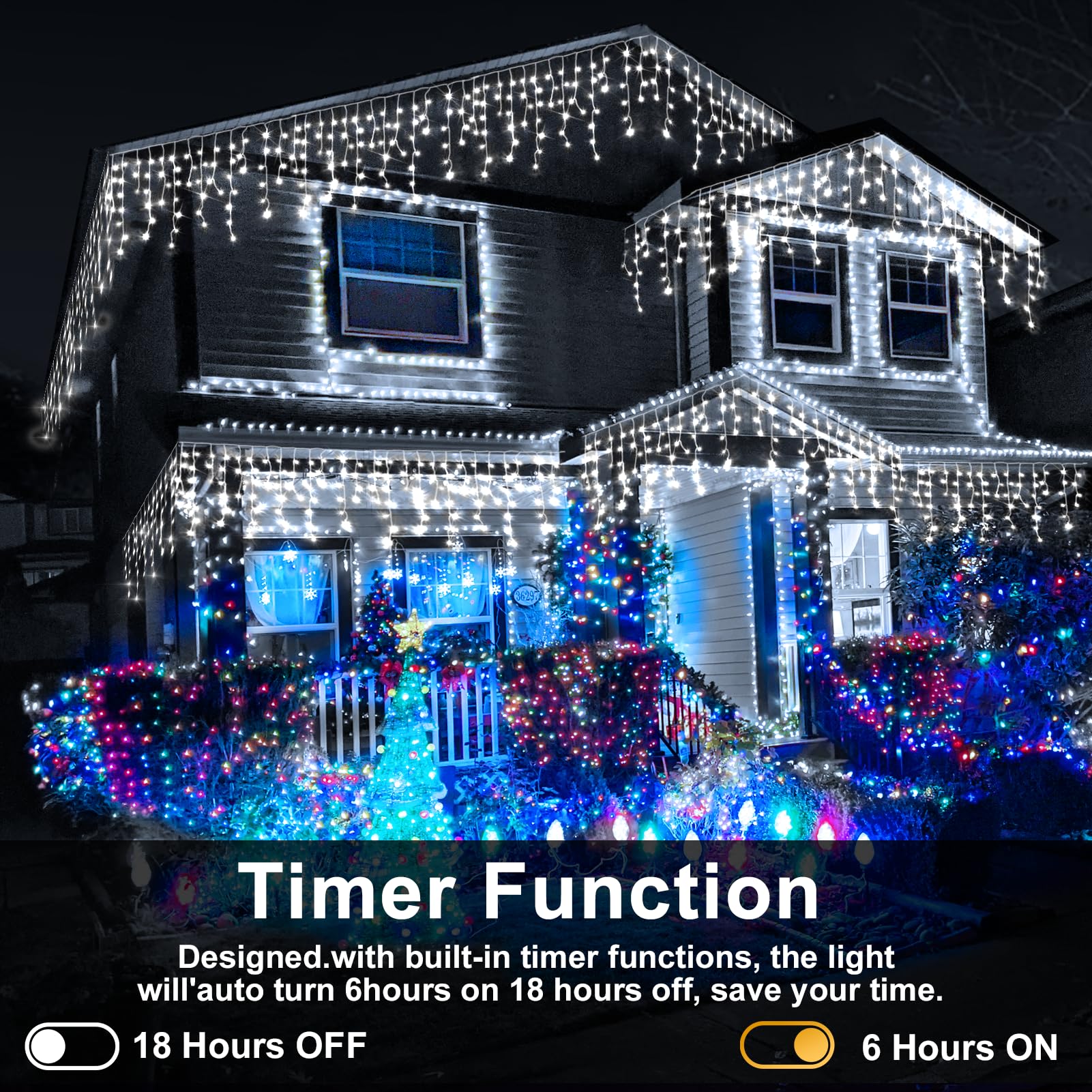 Heceltt Christmas Lights Outdoor 131FT 1280 LED Cool White IP44 Waterproof with 240 Drops, 8 Modes Timer Memory Function