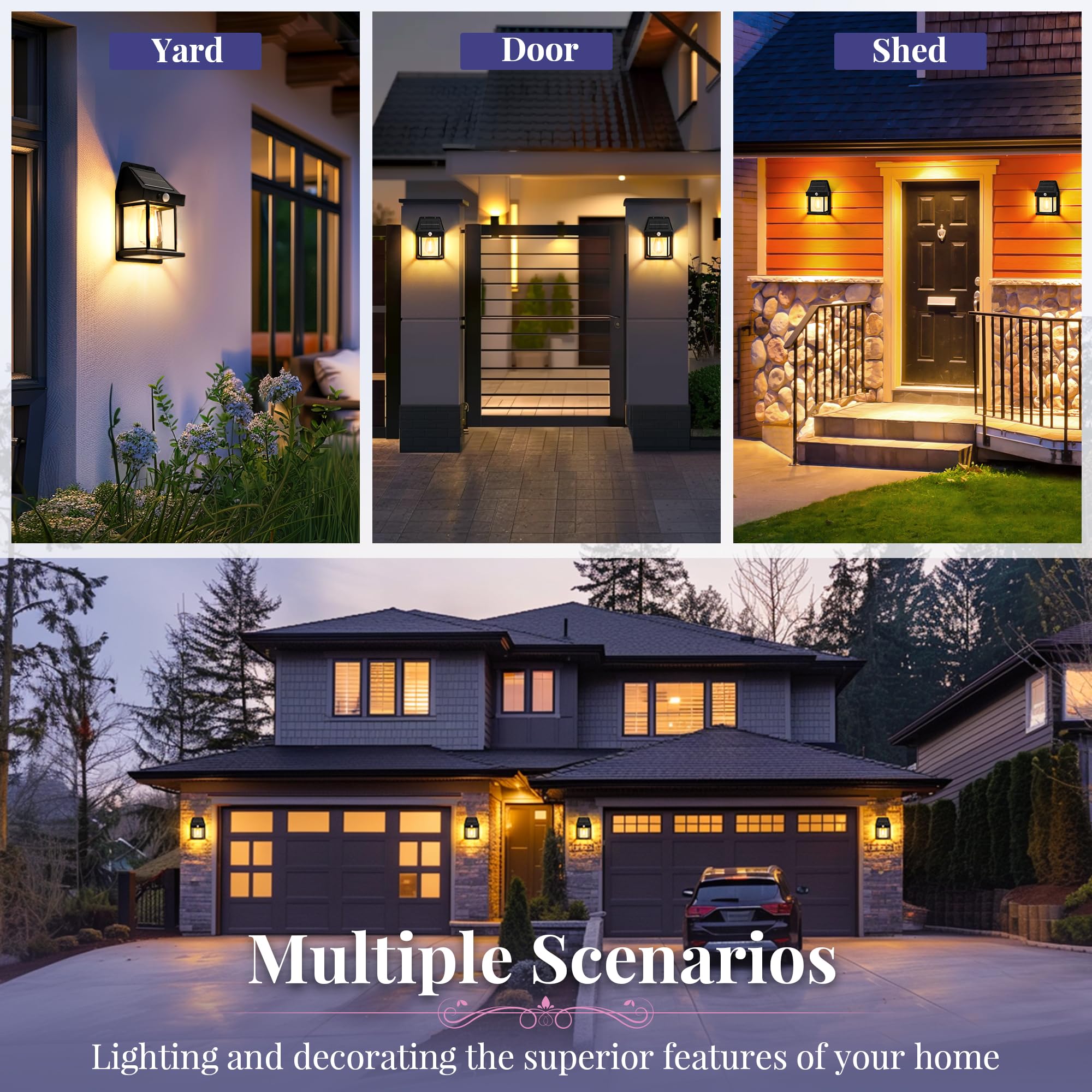 Solpex 4 Pack Solar Motion Lights Outdoor Waterproof, Solar Porch Lights Outdoor For Door, Shed, Patio, Garage, Yard Outside Dec