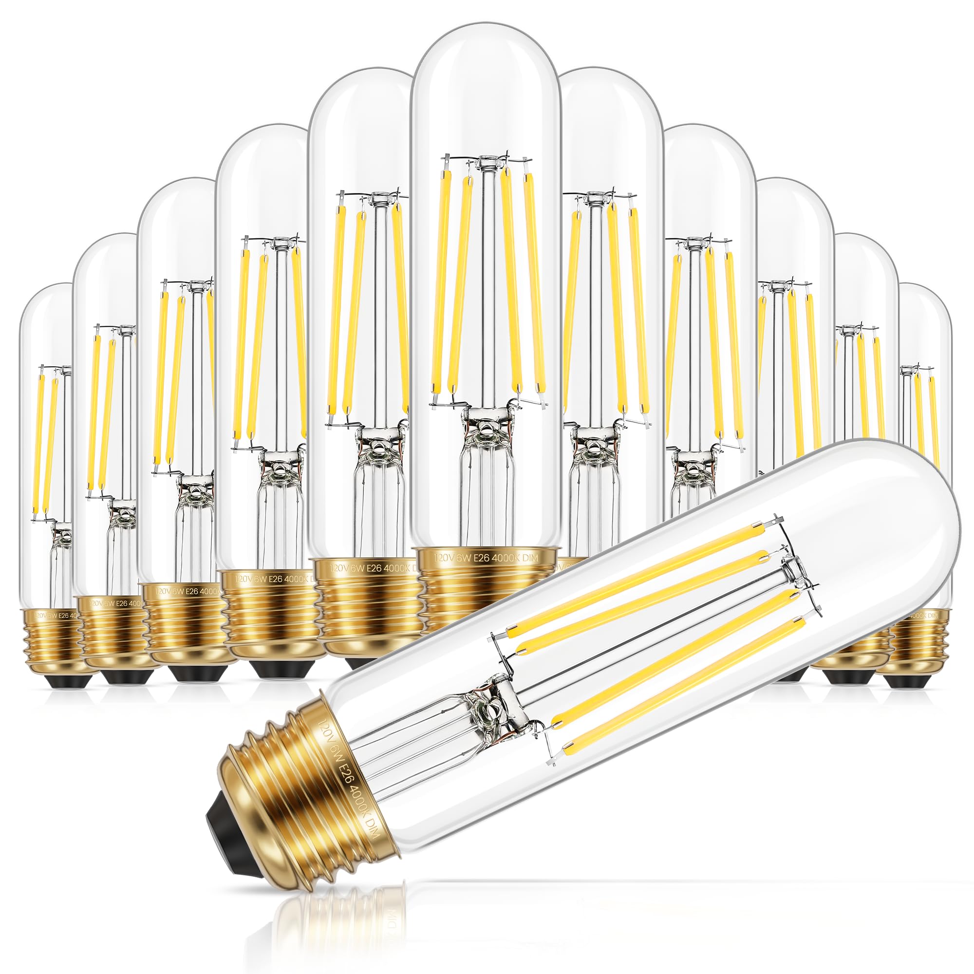 Ggoying Dimmable E26 Led Bulb 60W Equivalent, 600Lm Neutral White 4000K E26 Edison Bulbs, 6W Tubular T10 Led Bulb For Rustic Pen