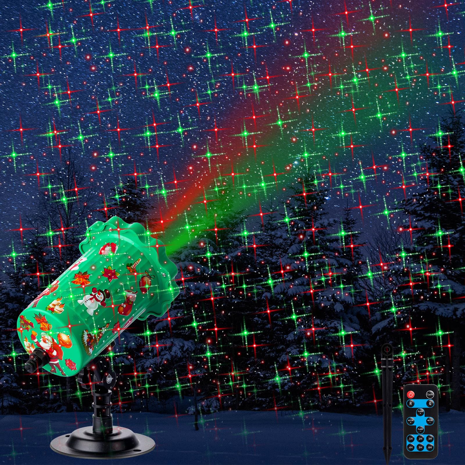 Treela Christmas Projector Lights Outdoor Waterproof LED with Remote Control, Cross Light, Red & Green for Yard Party