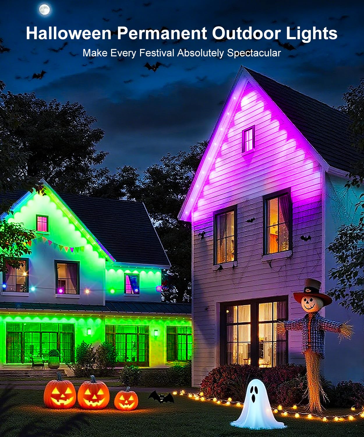 MuliVid 200FT RGB Outdoor Lights with Remote APP Control, IP67 Waterproof for Halloween, Christmas, and Daily Decorations