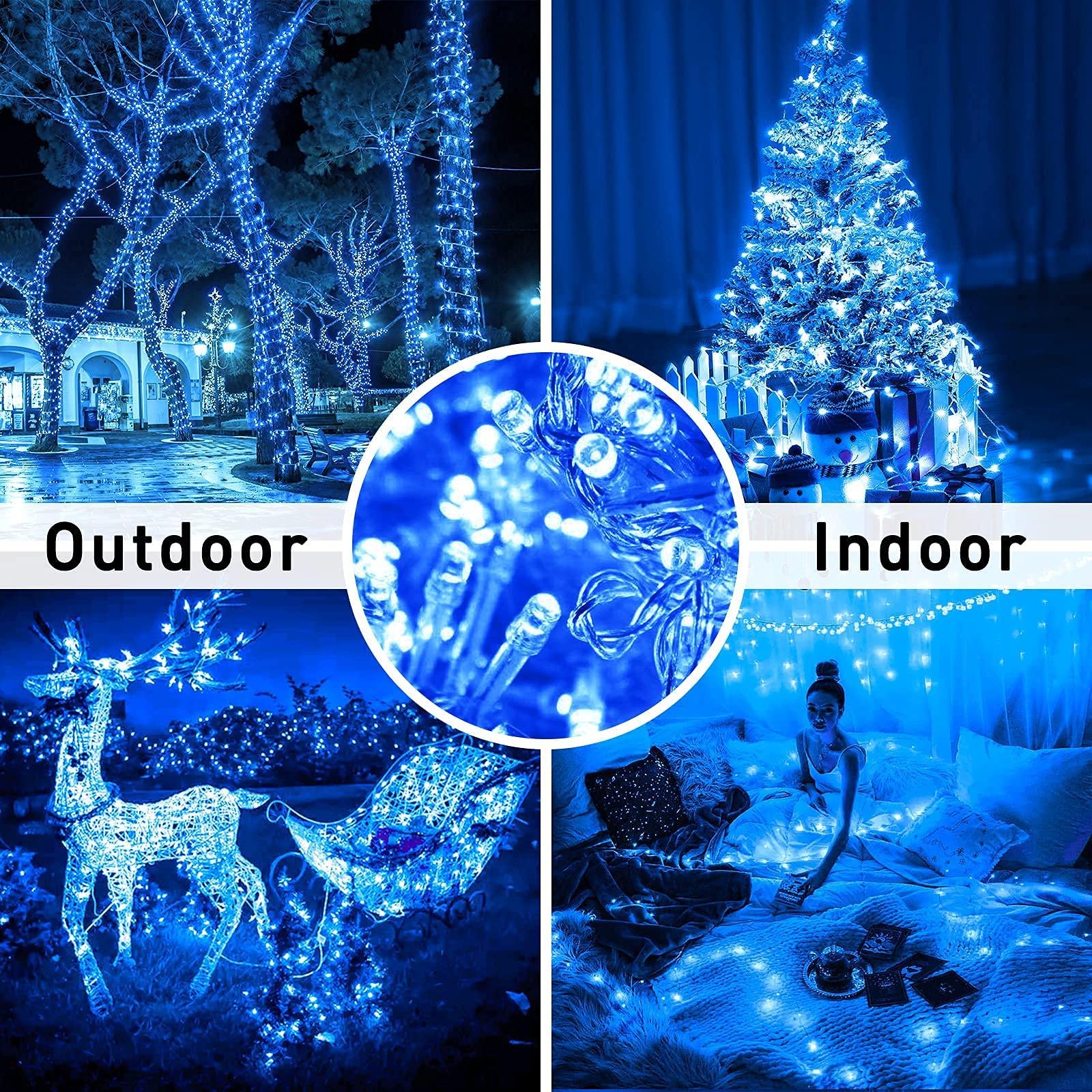 Jmexsuss 33Ft 100 Led Blue Battery Operated Christmas Lights, Waterproof With 8 Modes For Indoor/Outdoor Decor