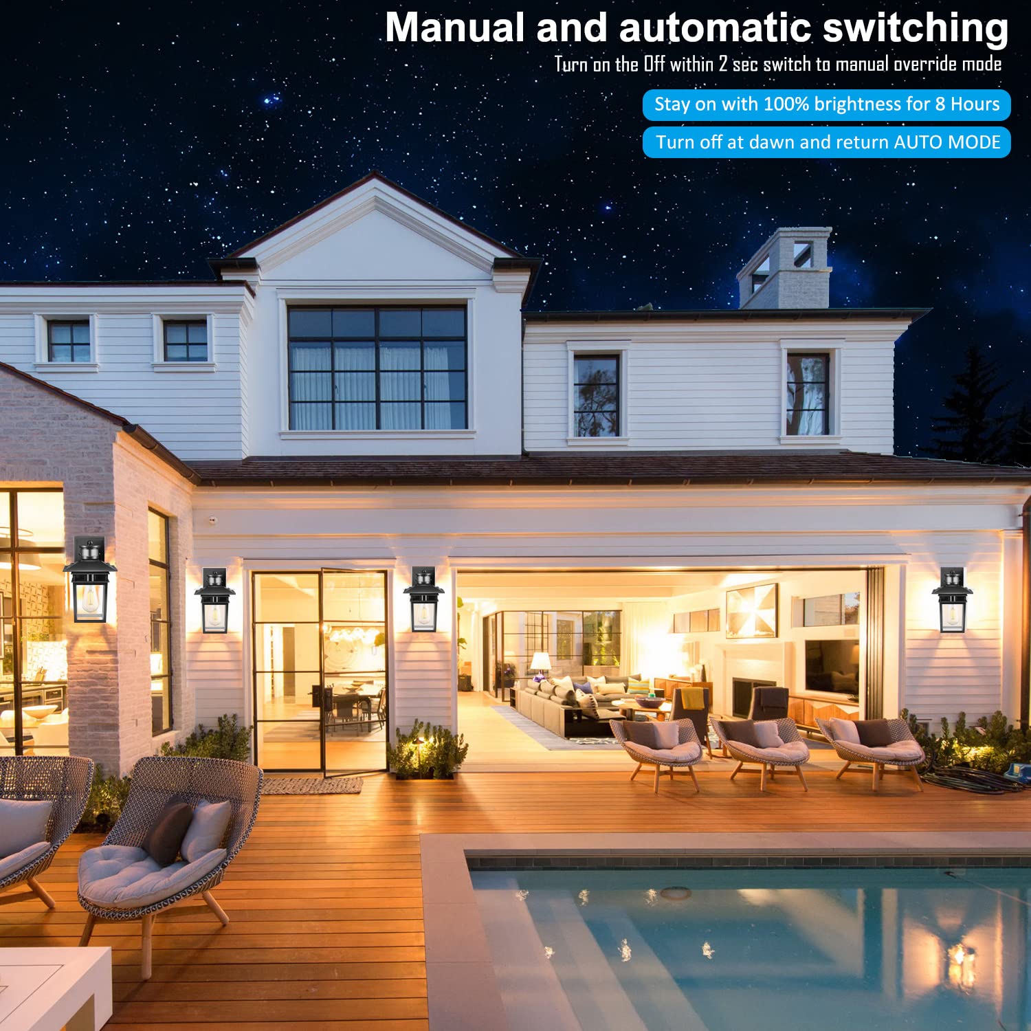 Hifeelen Motion Sensor Outdoor Wall Light, Dusk To Dawn, Waterproof Aluminum, Black Gold