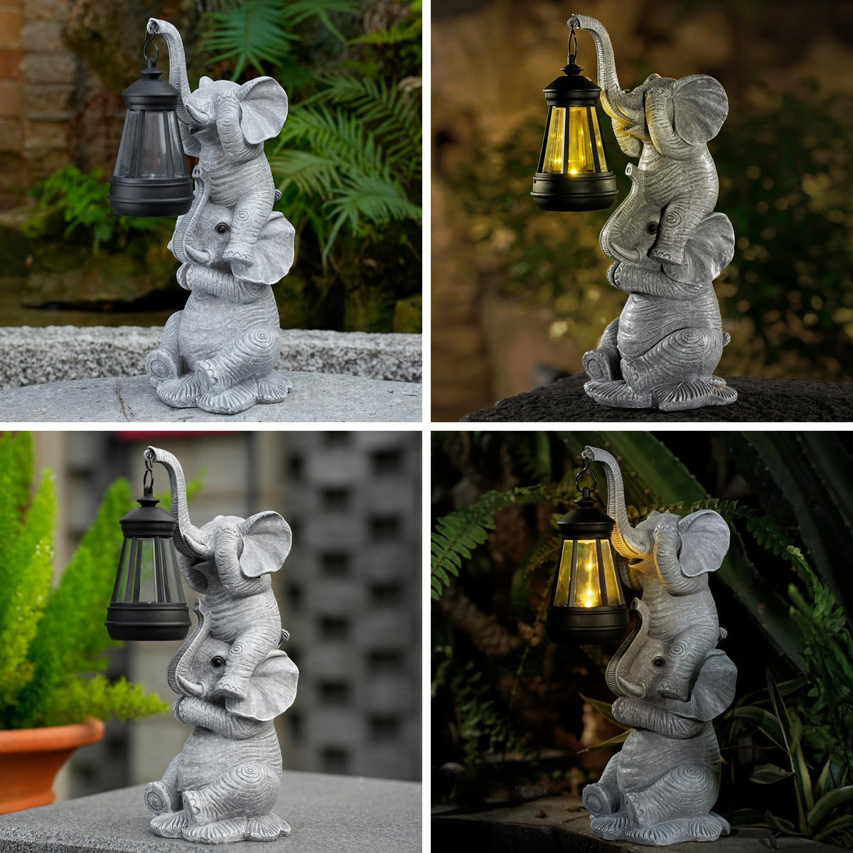 Solar Elephant Garden Statue with LED Lights - Waterproof Outdoor Decor ...
