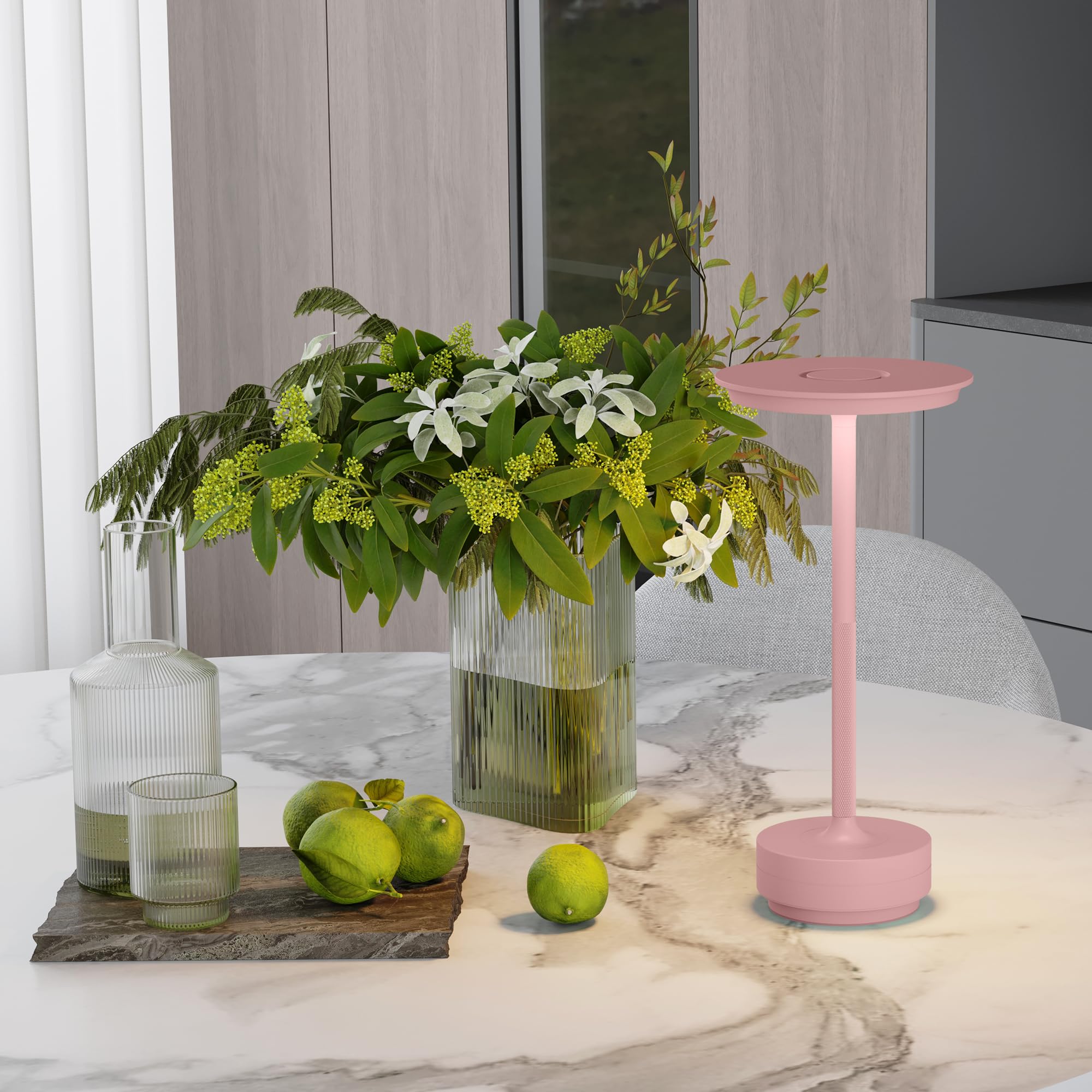 TBBGA Rechargeable Cordless Table Lamps, 3 Color Dimming, 5000mAh, Aluminum, Model T106C, Pink, 2 Pack