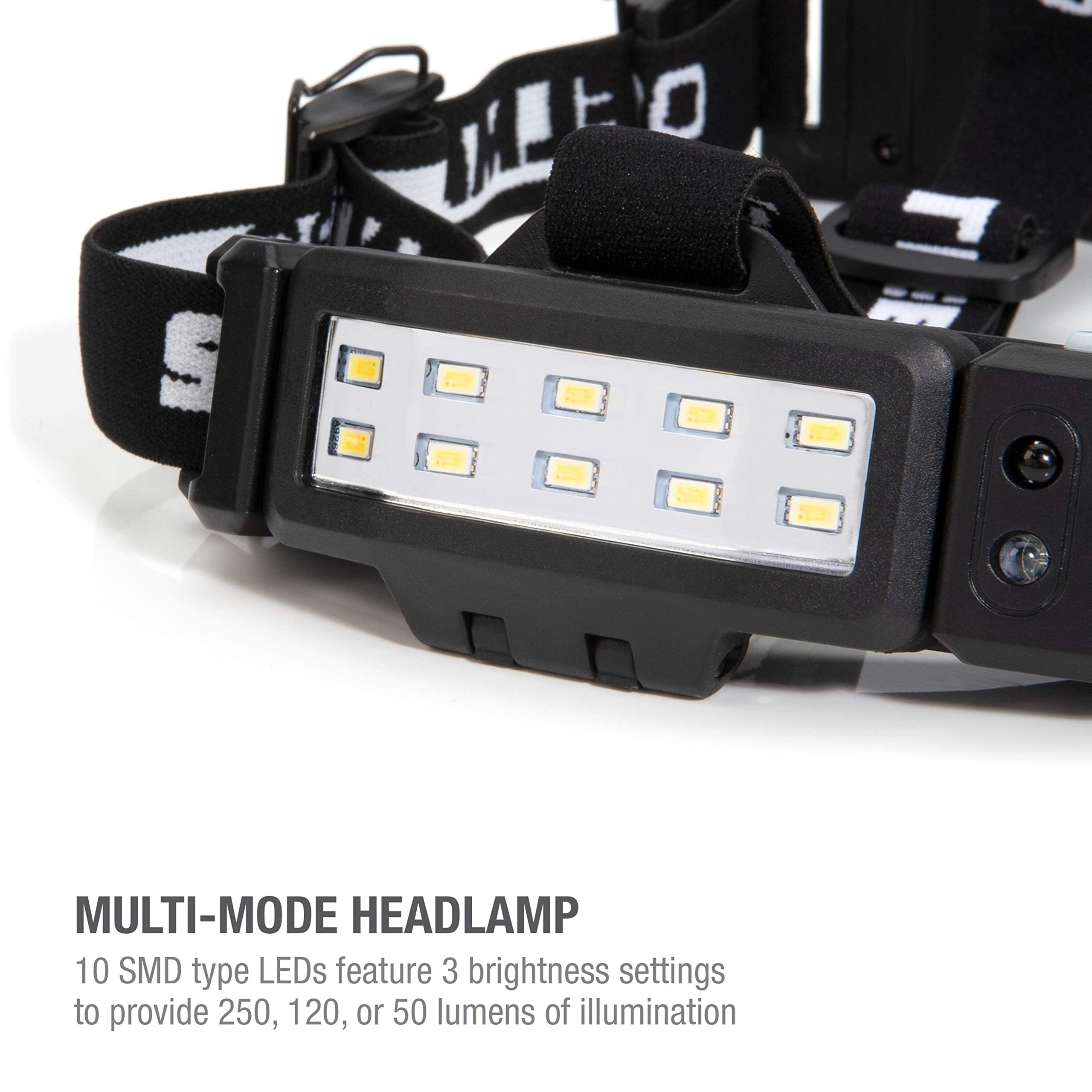 Steelman Slim Profile Rechargeable LED Headlamp, 250-Lumen, 3 Brightness Settings, Water-Resistant, Black, Model 78834