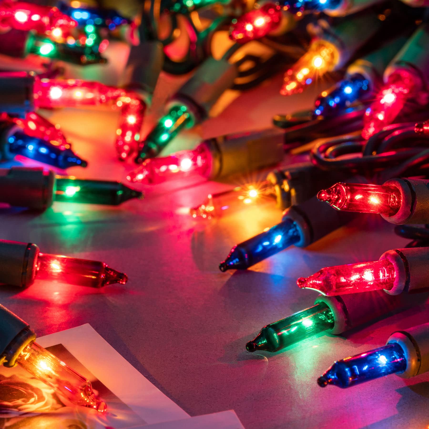 YULETIME 200 Multicolor Christmas Lights, 2 Strands 21 ft, 100 Count, UL Certified, Incandescent, Green Wire