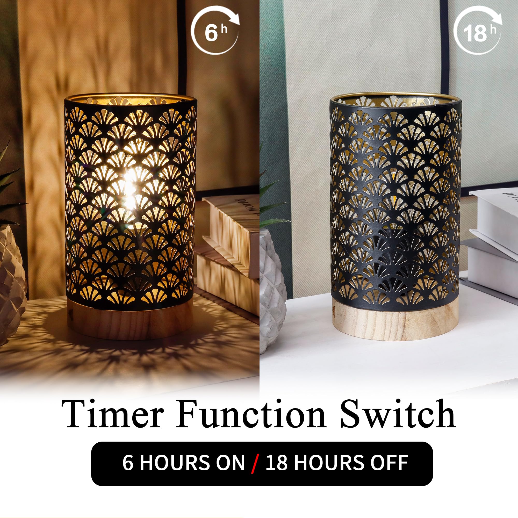 Jhy Design Set Of 2 Metal Battery Powered Lamps 7.5''H Accent Cordless Lamps With 6-Hours Timer For Weddings Party Patio Garden