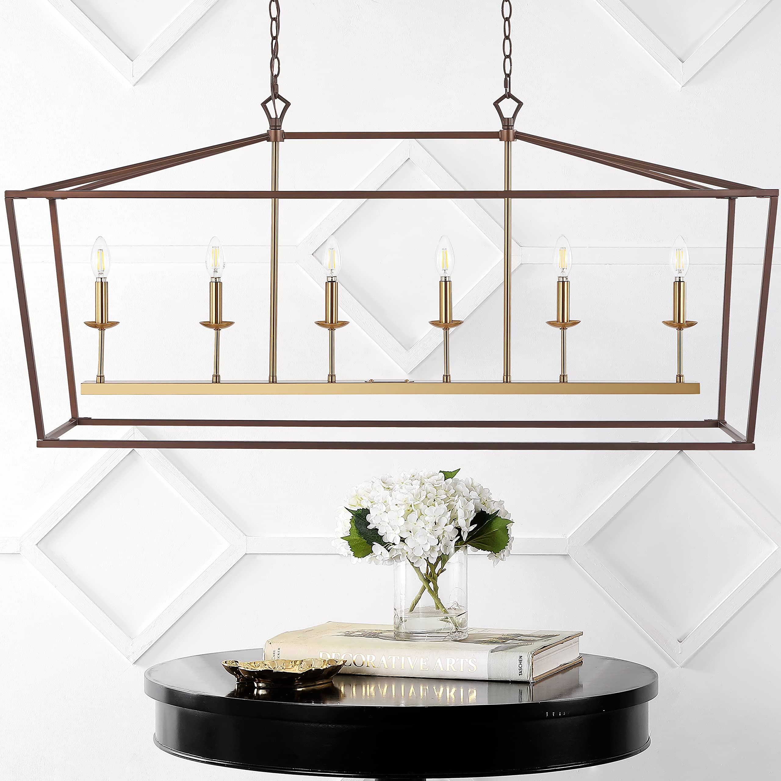 Jonathan Y 49 6 Light Linear Pendant, Metal, Oil Rubbed Bronze/Brass Gold, Model Jyl7439D, Ideal For Dining Room, Kitchen, Foyer