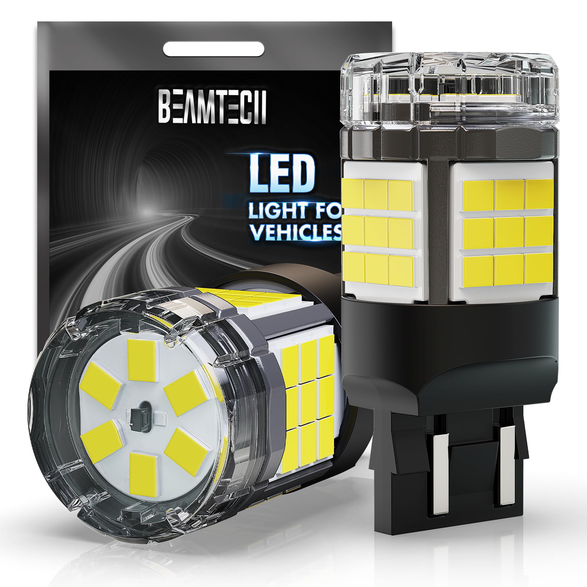 BEAMTECH 7440 7443 LED Bulbs, CANBUS, 6500K White, Super Bright, T20 7441 Replacement for Reverse, Tail, Brake Lights, Pack of