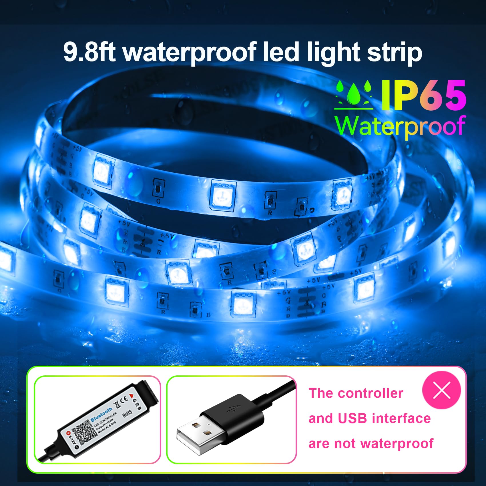 Houhui Led Strip Lights For Tv, 9.8Ft Rgb Led Lights For 32-50In Tv Behind, App Control Music Sync Strip Lights Ip65 Waterproof