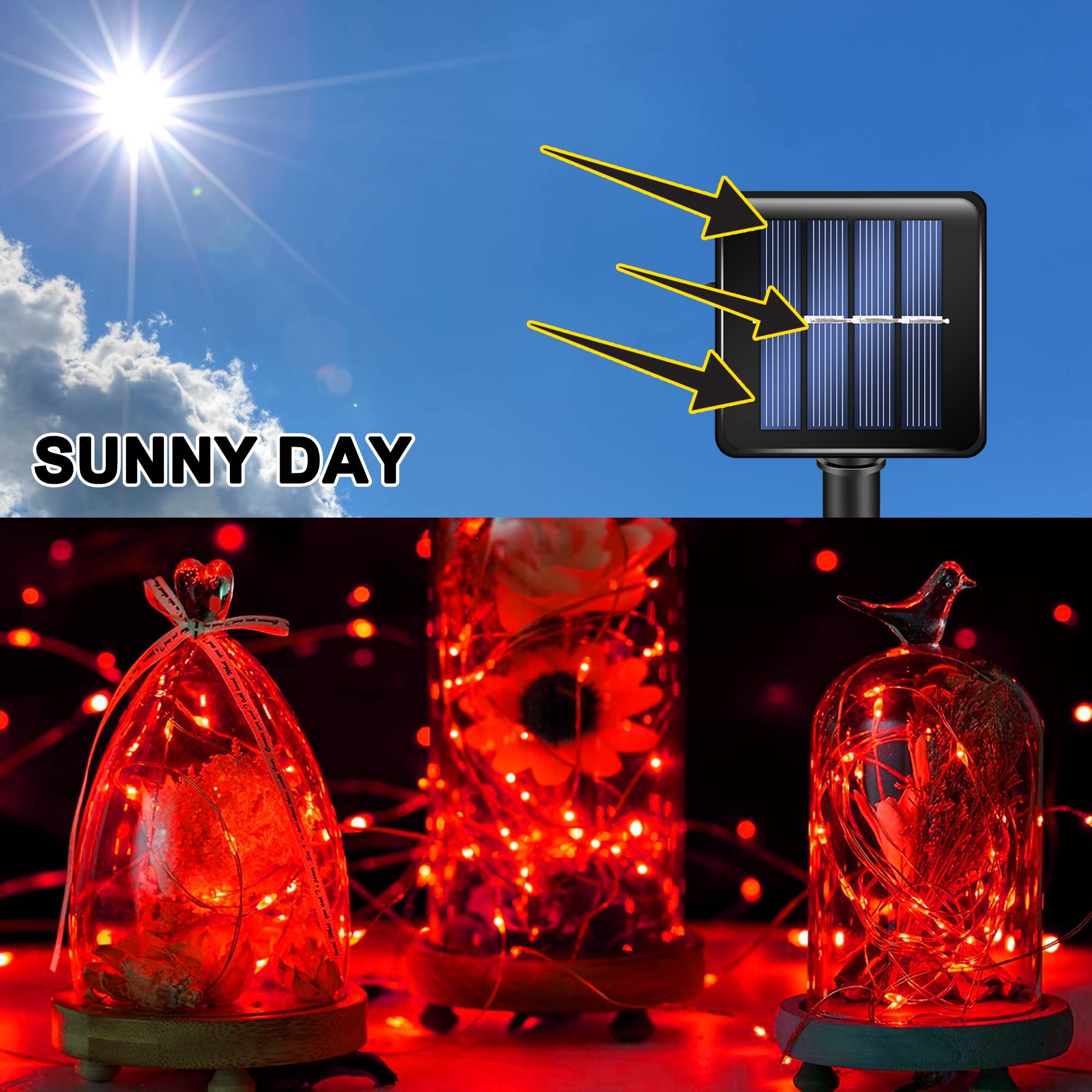 Tw Shine Red Solar String Lights Outdoor, 39.4 Ft 120 Led Solar Powered Waterproof Fairy Lights 8 Modes Copper Wire Lights For Christmas Party Tree Wedding Yard Decorations, 2 Pack