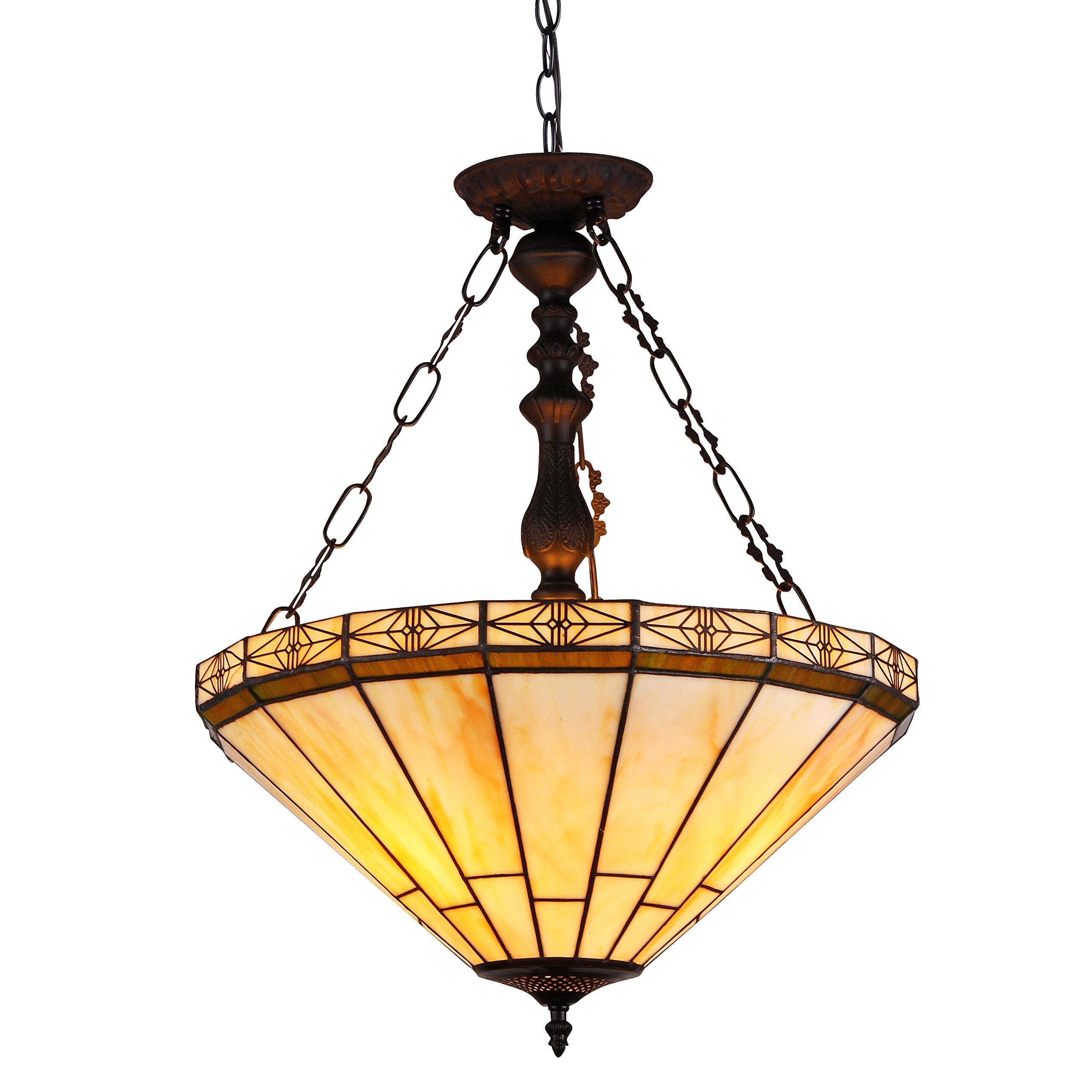 Chloe Lighting CH31315MI18-UH2 Belle Tiffany-Style 2 Light Mission Inverted Ceiling Pendant Fixture with Shade, 23.4 x 18.3 x 18.3", Multicolor