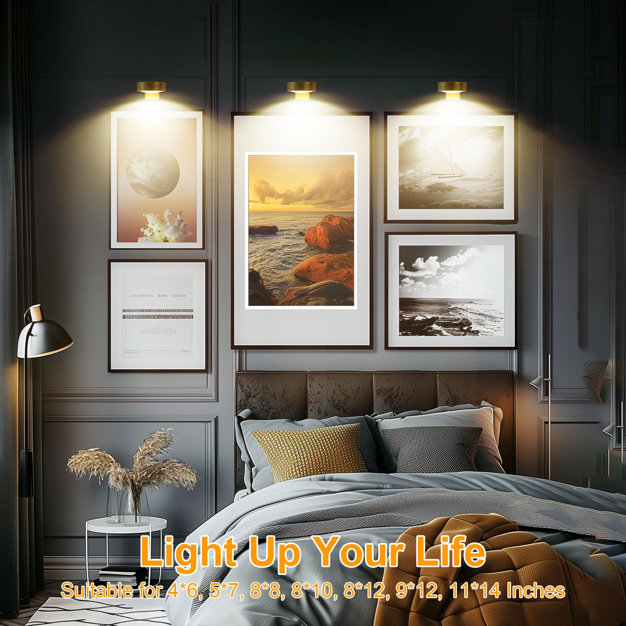 3-Pack Picture Lights For Wall, Rechargeable Battery Operated Led Painting Light With Remote Dimmable & Timer, 3 Lighting Modes