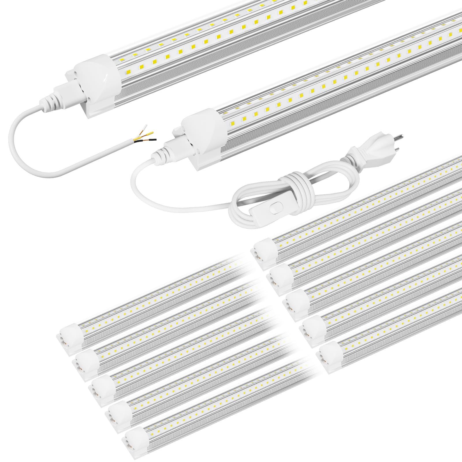 ONLYLUX LED Shop Light Fixture 5ft Double Sided V Shape T8 6500K Daylight White Aluminum 10-Pack