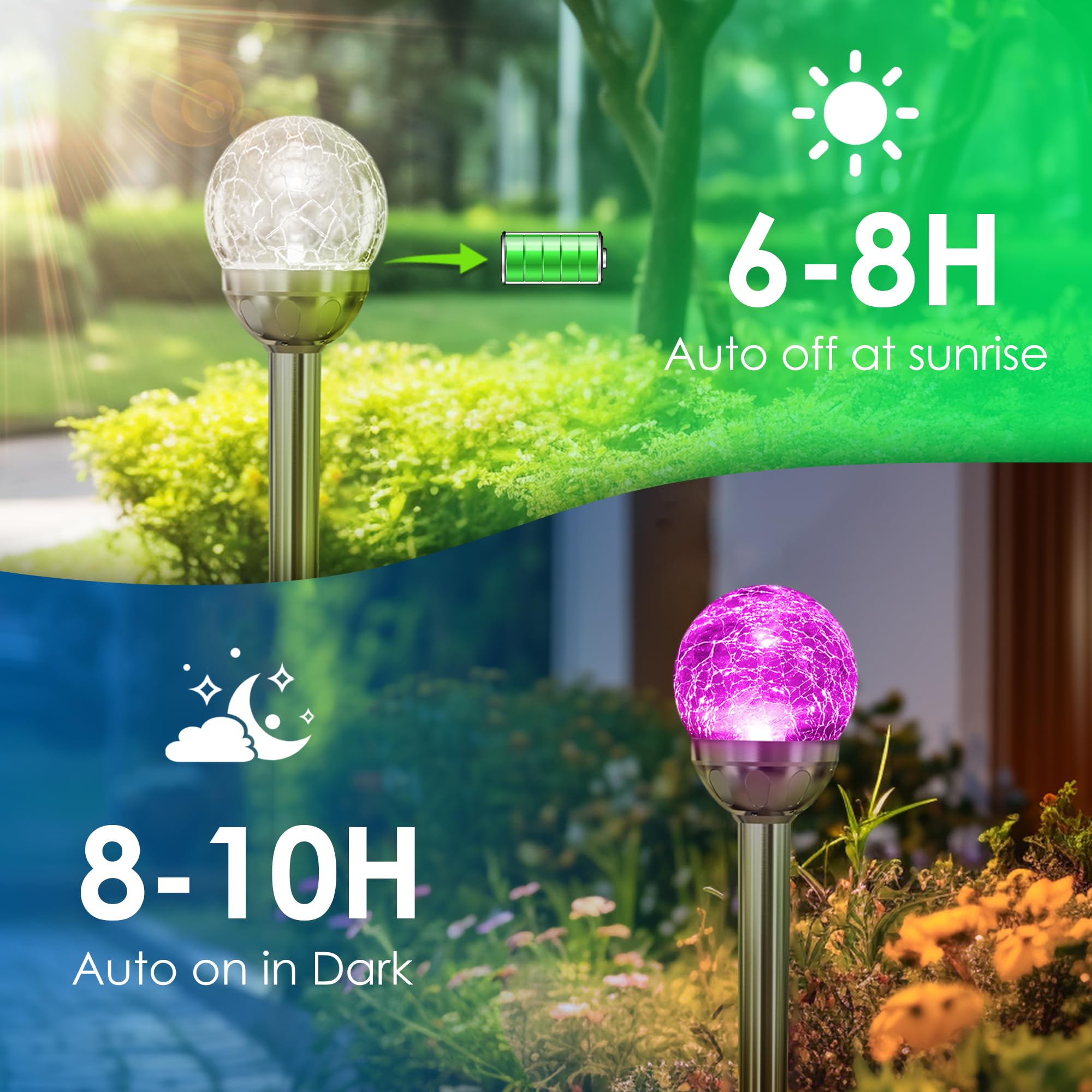 Solpex Solar Garden Lights Outdoor, 3 Pack Multi-Color Changing&White 2 Modes Solar Powered Glass Ball Garden Lights Waterproof