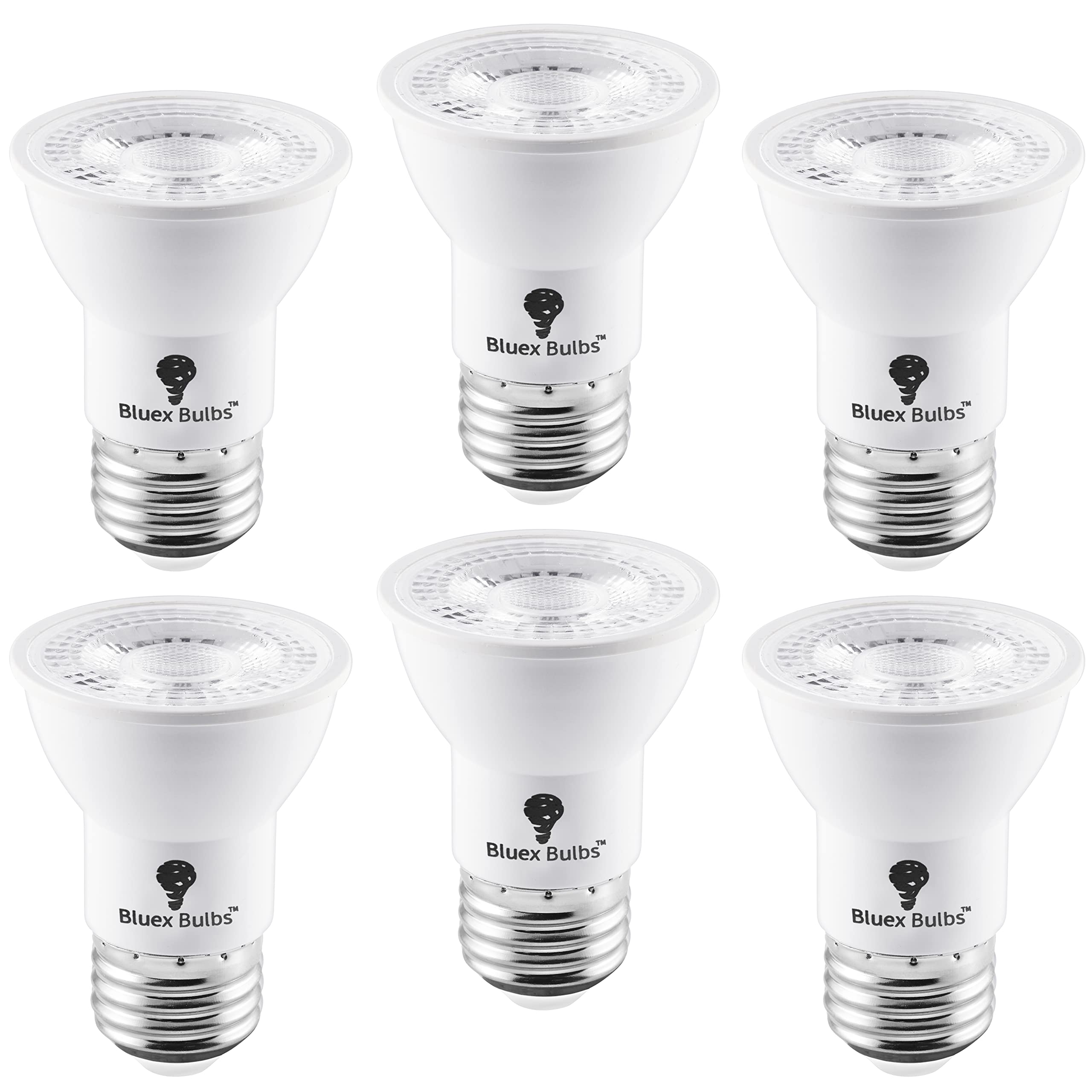 Bluex Bulbs 6 Pack PAR16 LED Bulb 7W 500 Lumens E26 Cool White 4000K Dimmable Short Flood Light Model 252