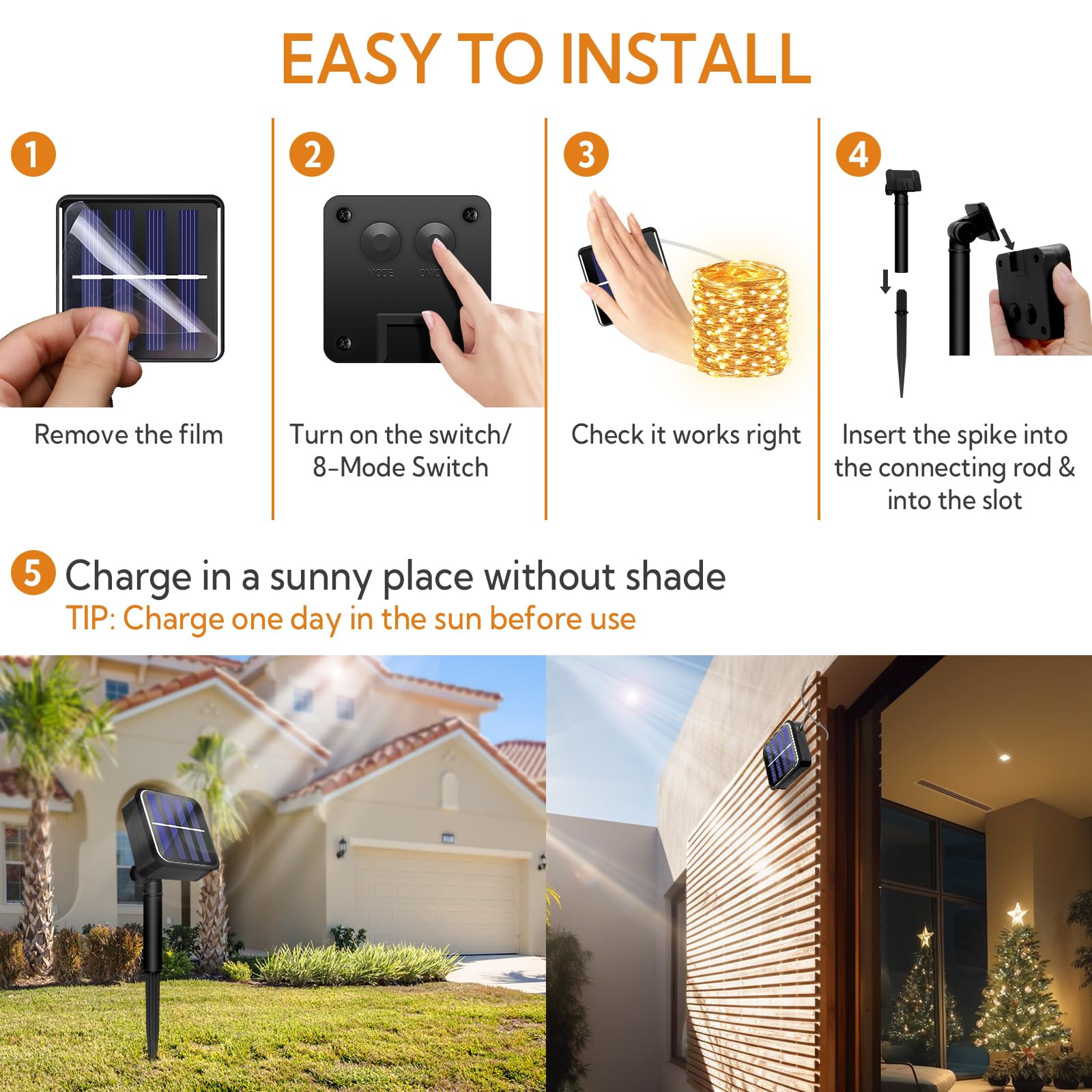 Cuorung 4 Pack Solar String Lights For Outside, 400Led 160Ft Bright Solar Lights Outdoor Waterproof, Copper Wire With 8 Modes Fairy Lights For Tree Garden Party Wedding Halloween Decor (Warm White)