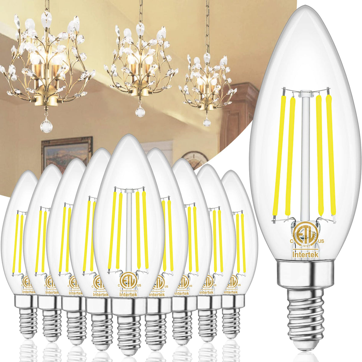 10 Pack Dimmable Type B Candelabra Light Bulbs, 4W 4000K Natural Daylight E12 Led Bulb, Winshine Candelabra Led Light Bulbs 60 W