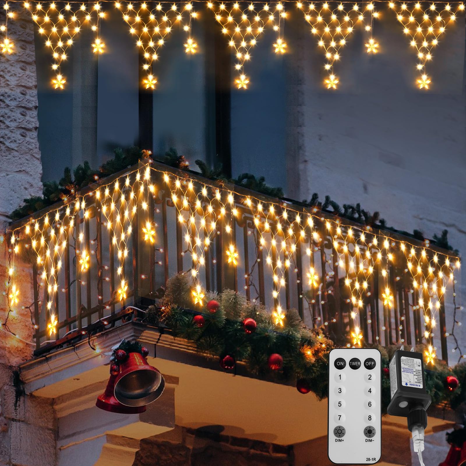 Miniao 218 Led Christmas Fairy Lights, 13.8Ft Curtain String Light, Warm White, 8 Modes