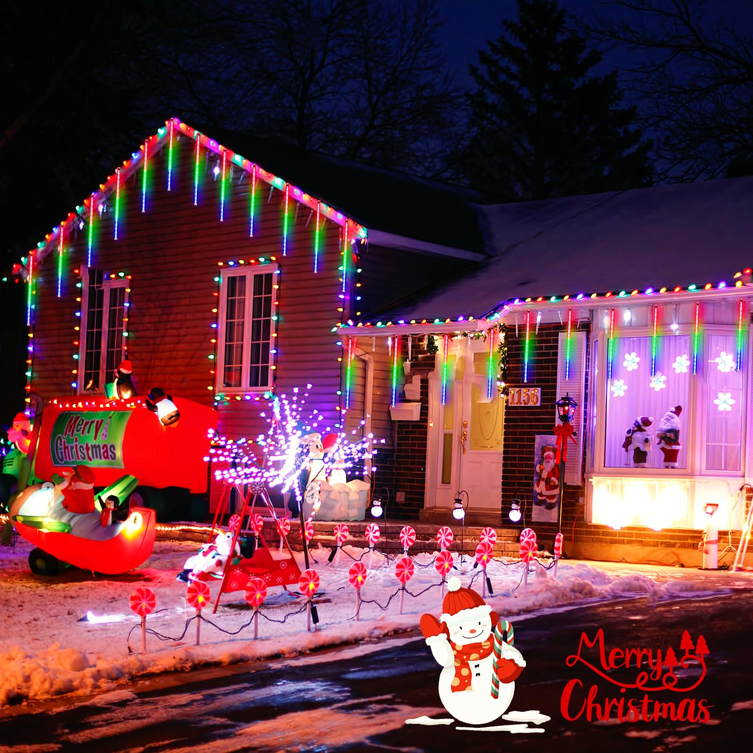 Jmexsuss 2 Pack Solar Meteor Shower Lights, 16 Tube 288 Led Multicolor Meteor Christmas Lights, Solar Christmas Lights Outdoor Waterproof For Tree Christmas Decorations
