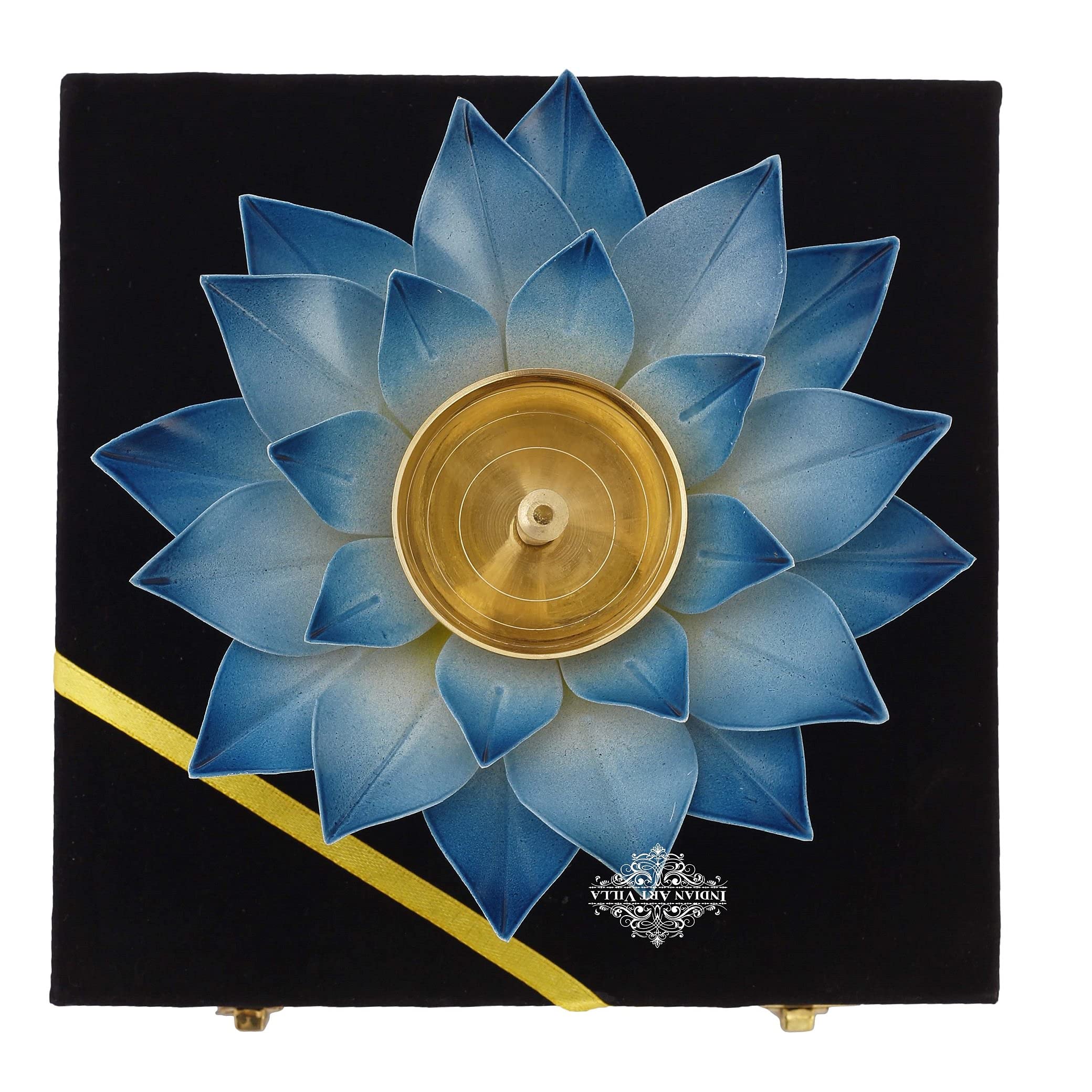 Indian Art Villa Lotus Design Diya Deepak, Home Décor, Poojan Purpsoe, 8 Inch, Blue