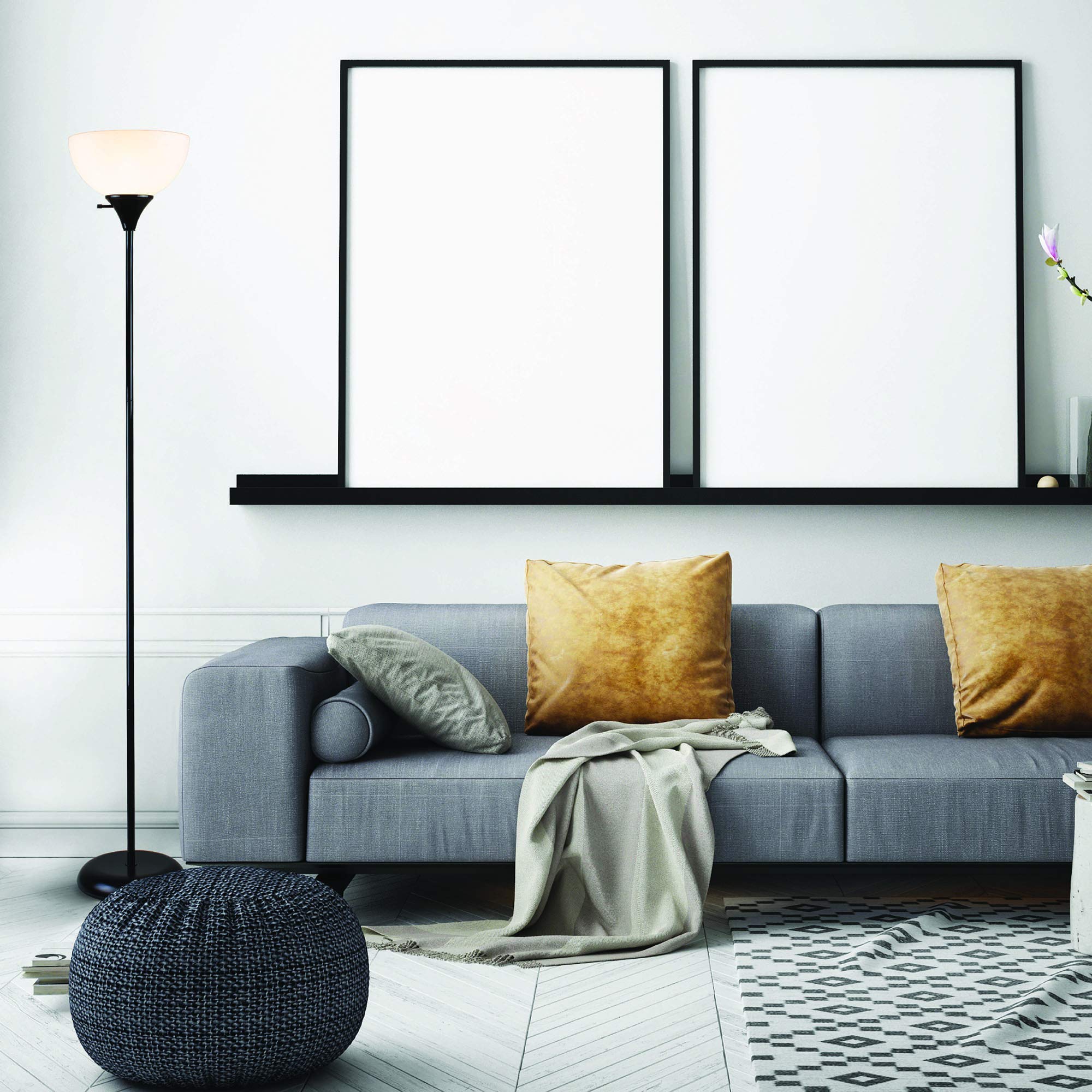 Newhouse Lighting NHFL-CH-BK 71-inch Black Modern Torchiere Floor Lamp for Home and Office