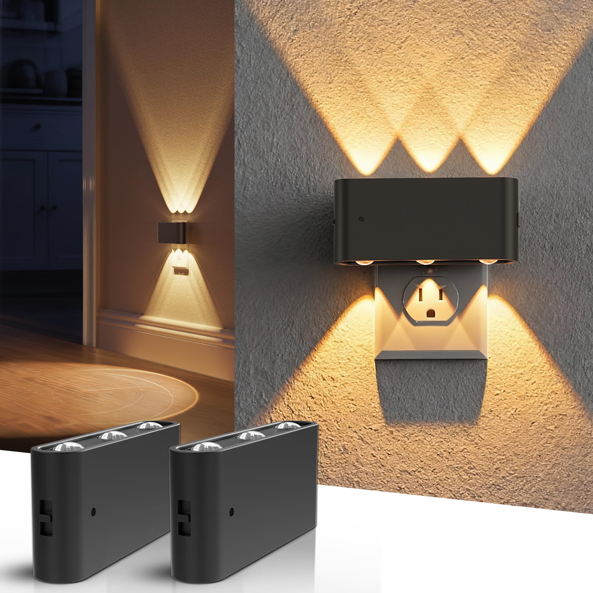 L LOHAS LED Night Light, 2 Pack Dimmable Modern LED Night Lights Plug into Wall,Dusk to Dawn Sensor Night Lights for Kid, 2000K/