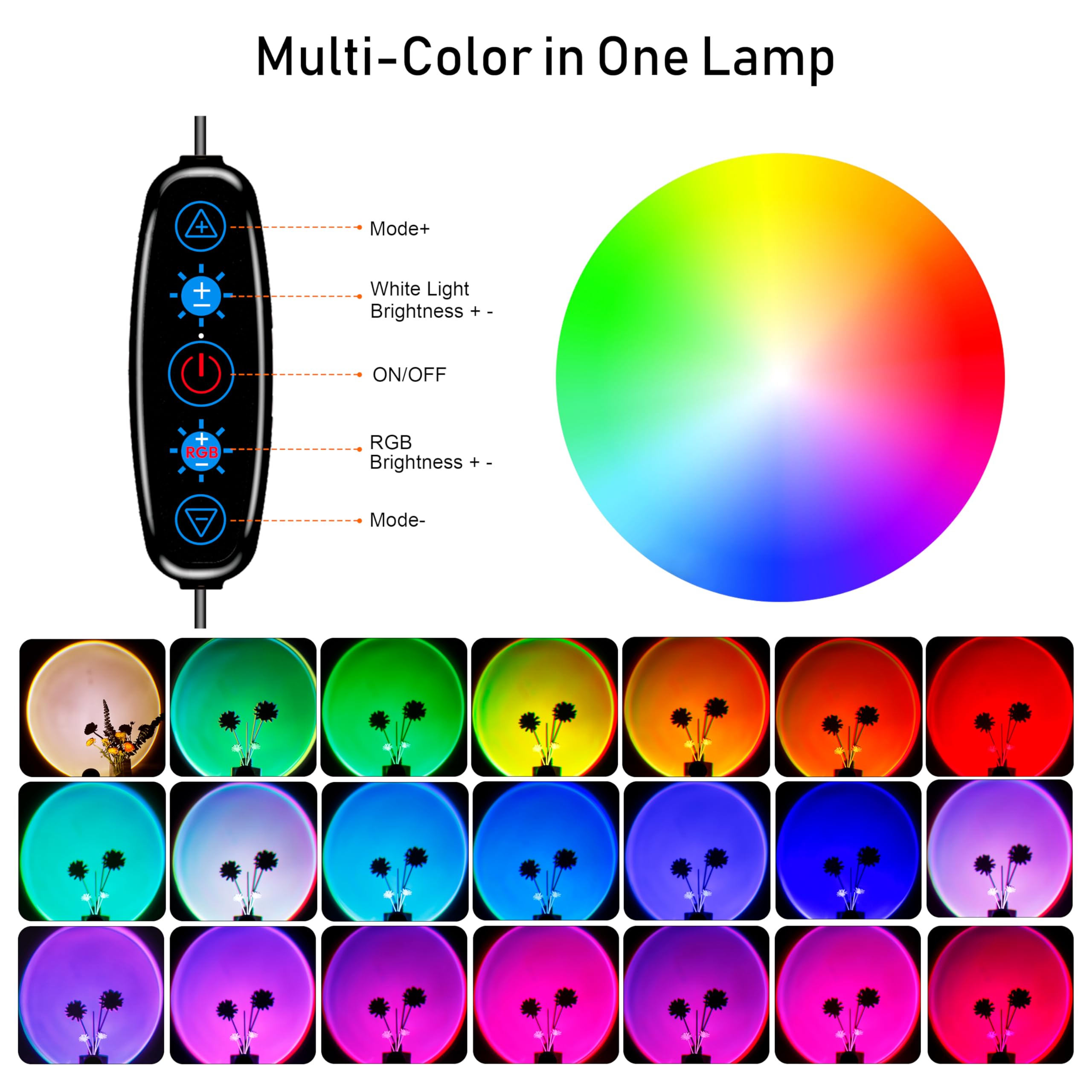Xebkor Multicolor Sunset Lamp Projector - Led 360° Rotation, App Control For Bedroom & Decor
