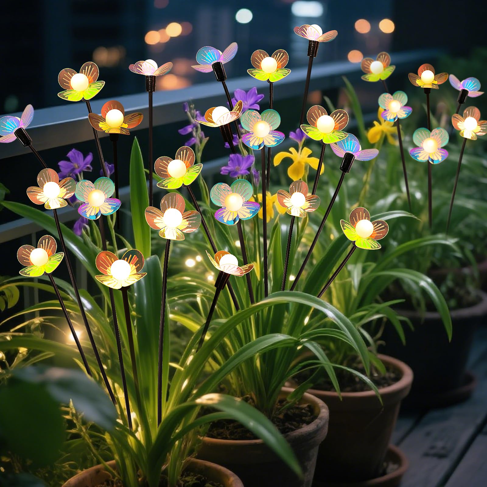 MRHEPHAESTUS Solar Garden Lights, 2 Pack 12 LED Solar Swaying Flower Light, Waterproof Firefly Lights Outdoor Fairy Light for Ga