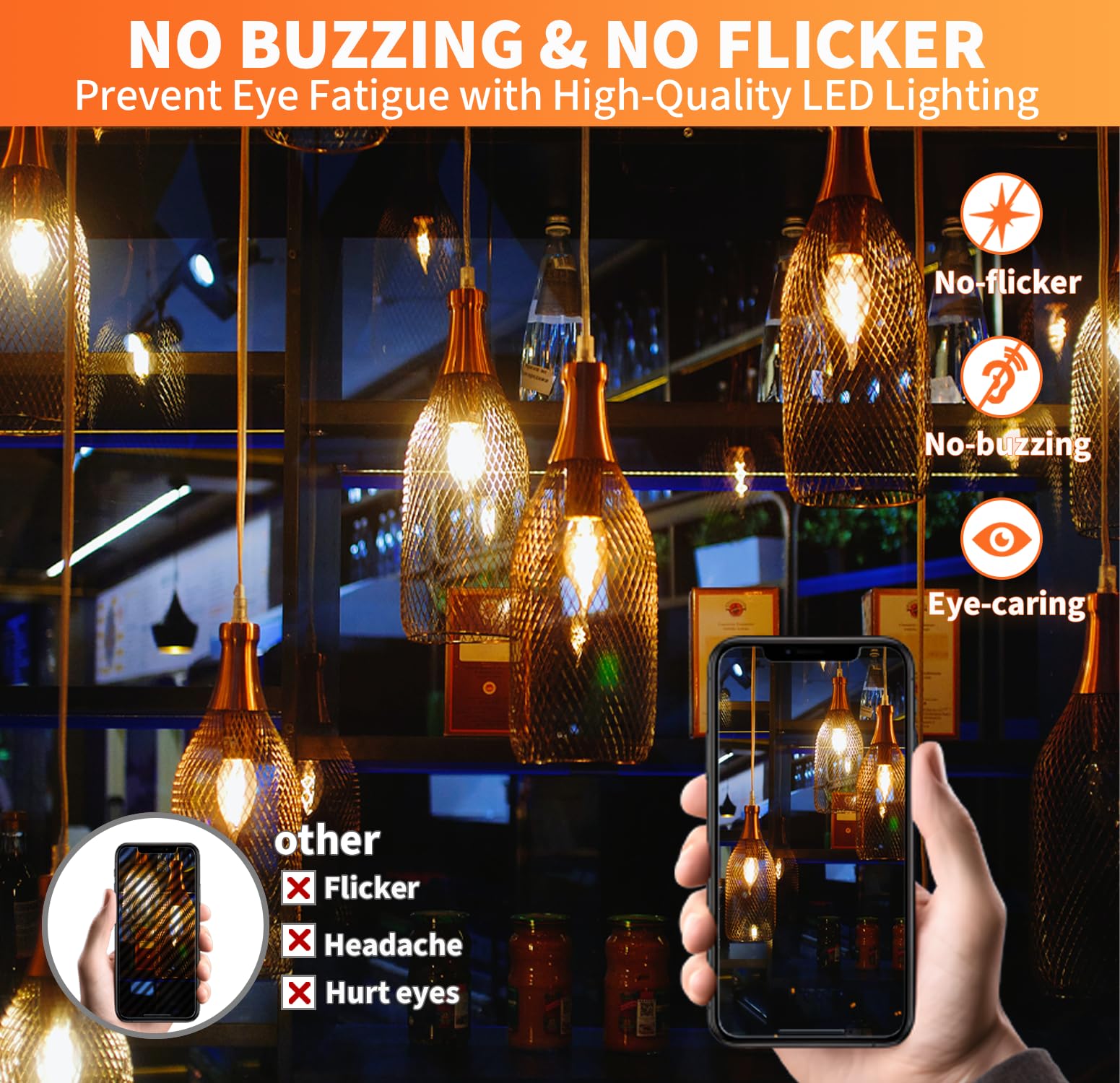 Alampever Led Chandelier Light Bulbs 60 Watt, Dimmable Ca11 Candelabra Led Light Bulb, E26 Led Bulbs 2200K Warm White, Amber Gla