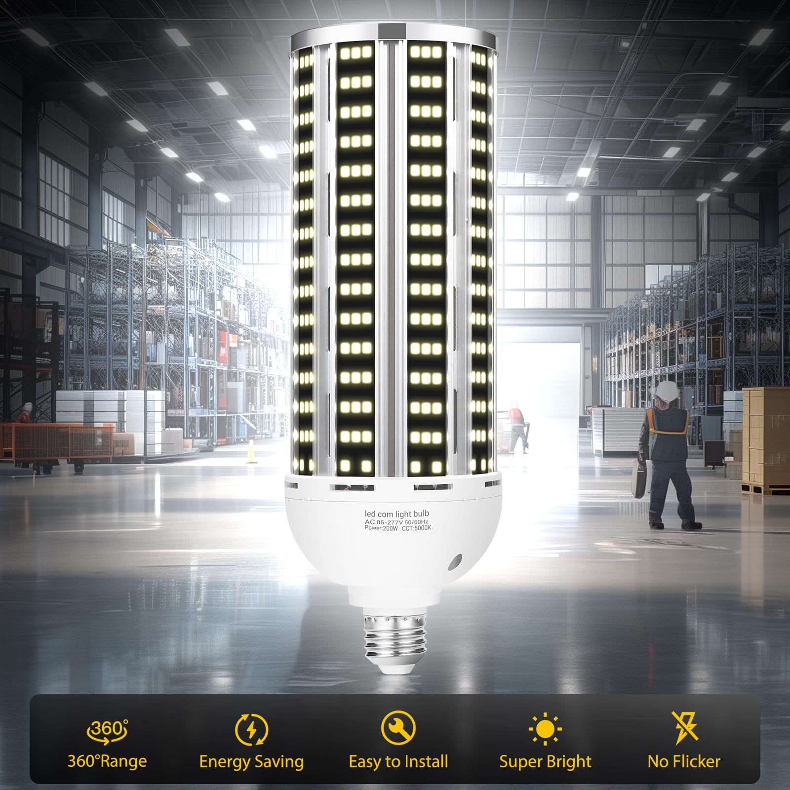 200W 2 Pack Led Corn Light Bulb,(2000W Equivalent )Commercial Grade 30500Lm Daylight 5000K E26/E39 Medium Mogul Base Led Lamp,La