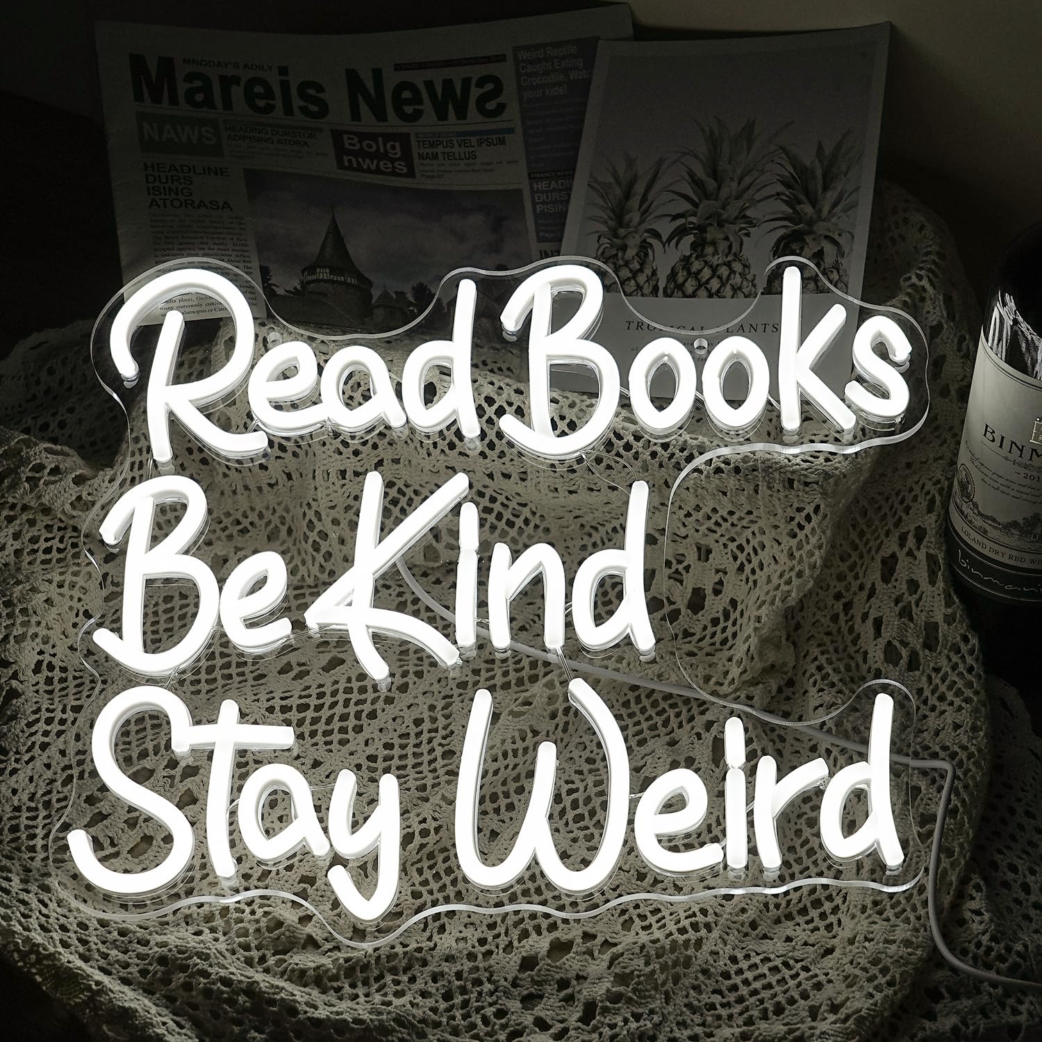 Lisignve Led Neon Sign - Read Books Be Kind Wall Decor, Dimmable, Usb Powered, 14.17X13, White