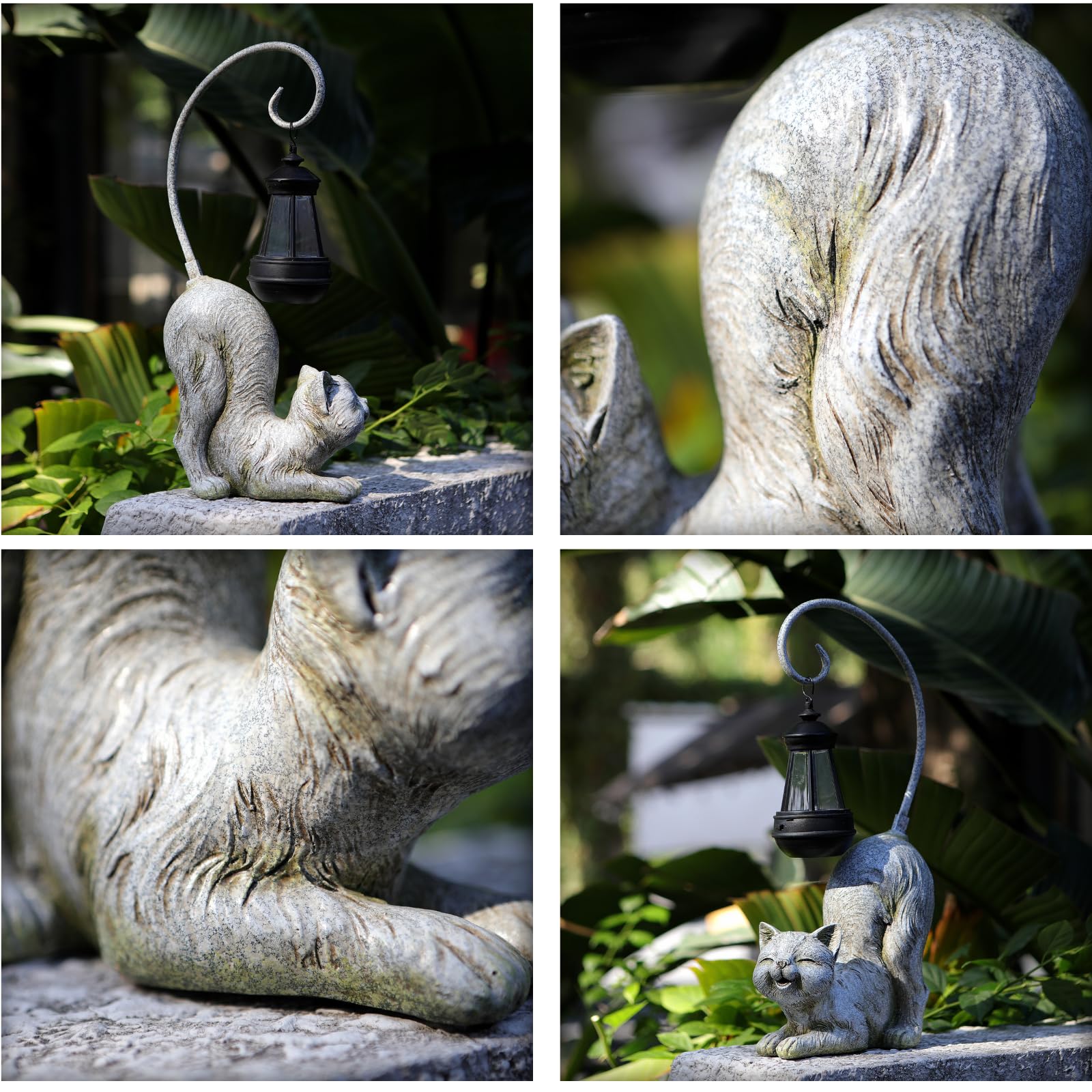 Hapyard Laughing Cat Figurine With Solar-Powered Led Light, 15.7 Inches Tall Marble, Perfect For Gift Garden Decor Or Housewarming For Cat Lovers.