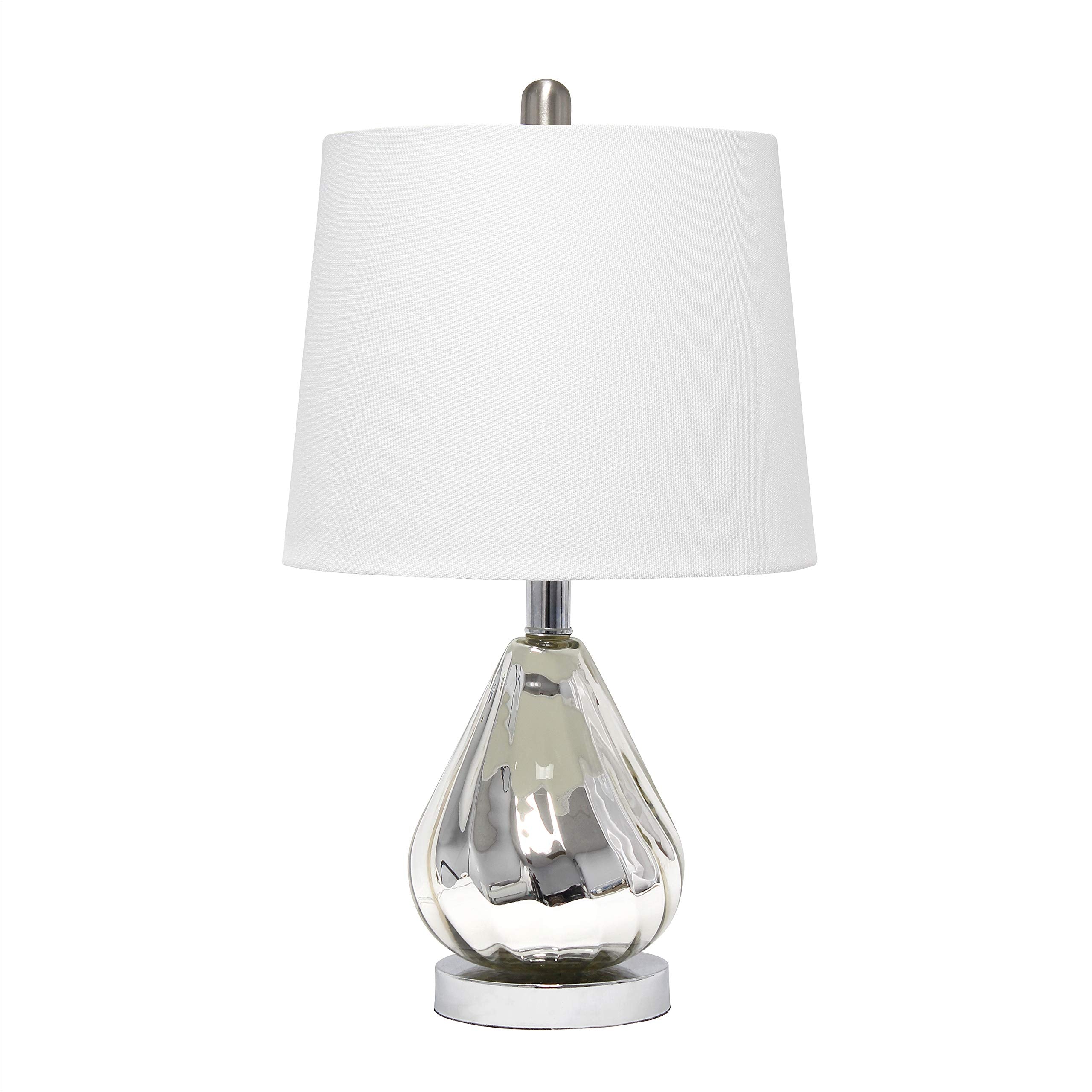 Elegant Designs Chrome Ripple Table Lamp, White Shade, Model LT3319-WHT, Fabric Material, Modern Home Lighting