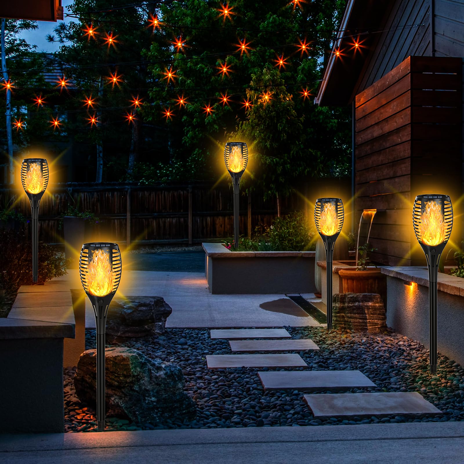 Upgraded Solar Lights Outdoor 4 Pack, Solar Torch Lights With Flickering Flame, Super Larger Size For Garden Decor, Solar Powere