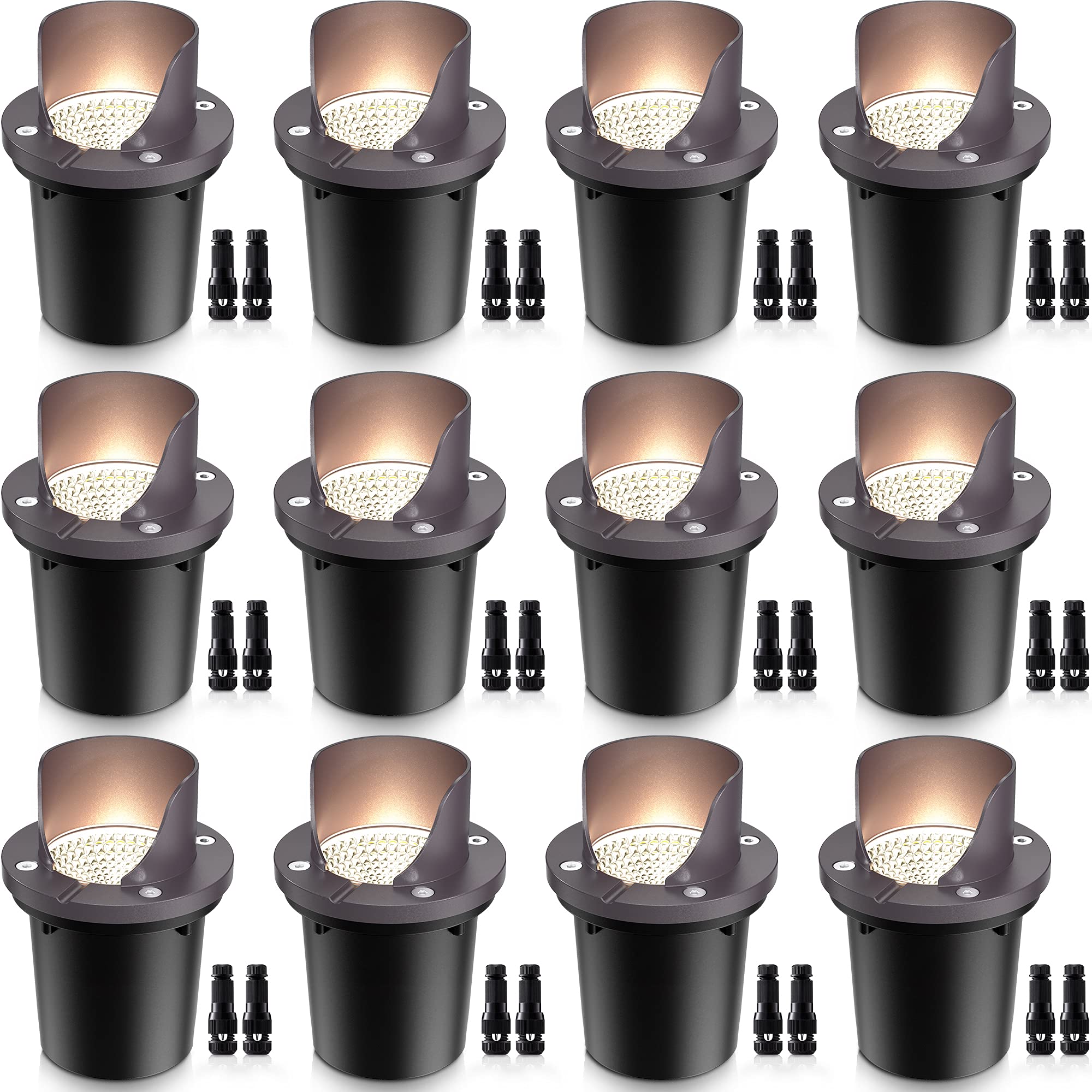 Sunvie 12 Pack Low Voltage Led Landscape Lights, Waterproof 12W Warm White Well Lights For Outdoor Use