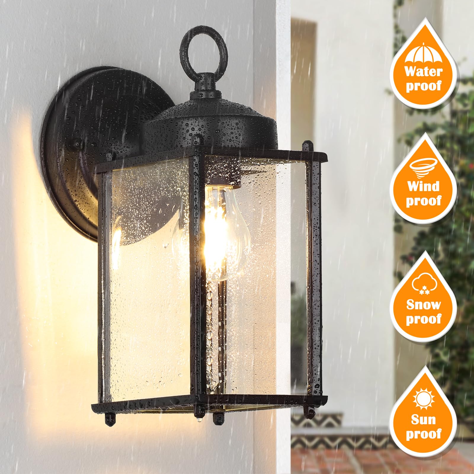 Matameye Outdoor Wall Lantern, Exterior Waterproof Wall Sconce Light Fixtures, Black Front Door Wall Lighting, Anti-Rust E26 Soc