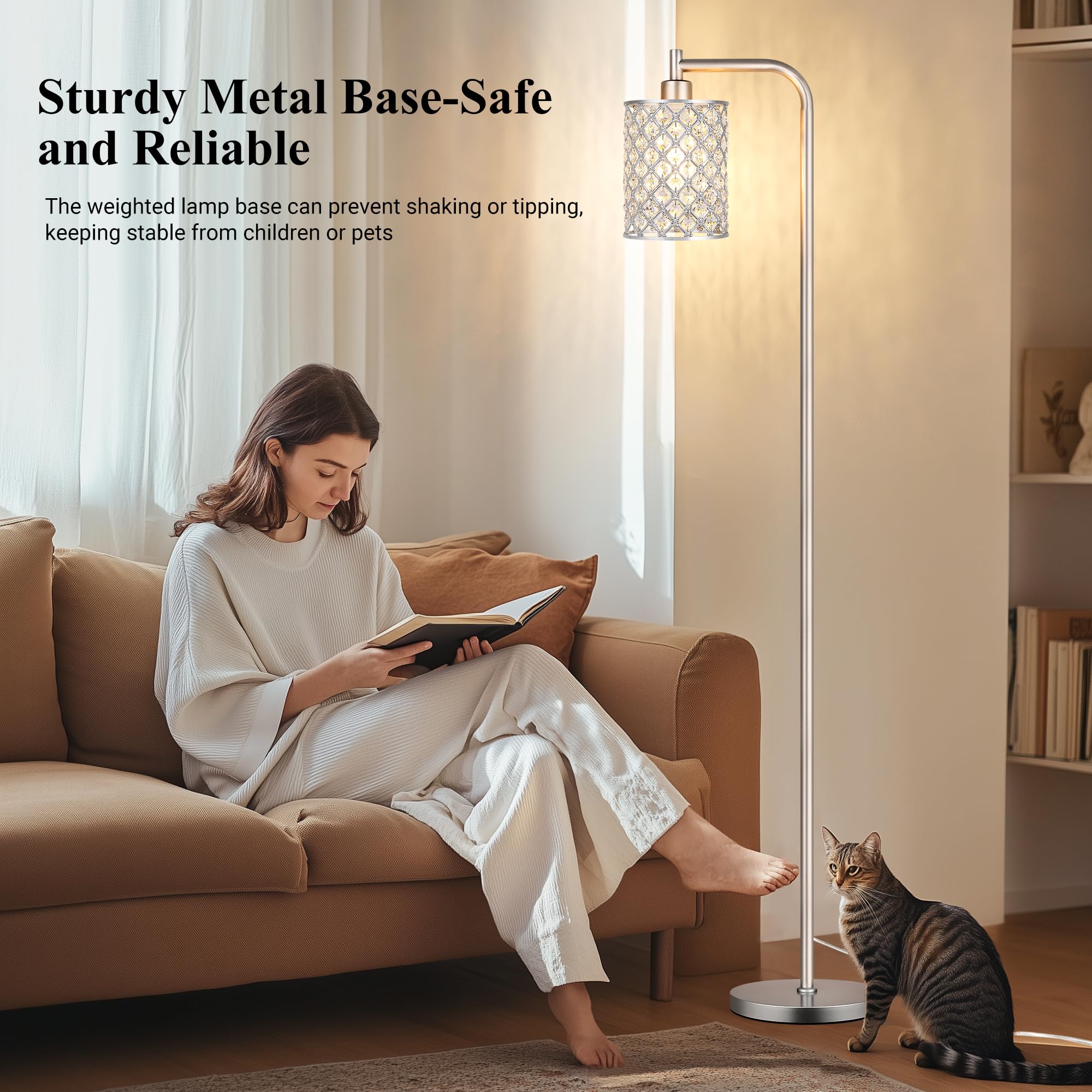 Qimh Industrial Floor Lamp For Living Room, Modern Standing Lamp With Crystal Lampshade Pedal Switch, 67    Tall Lamp For Bedroo