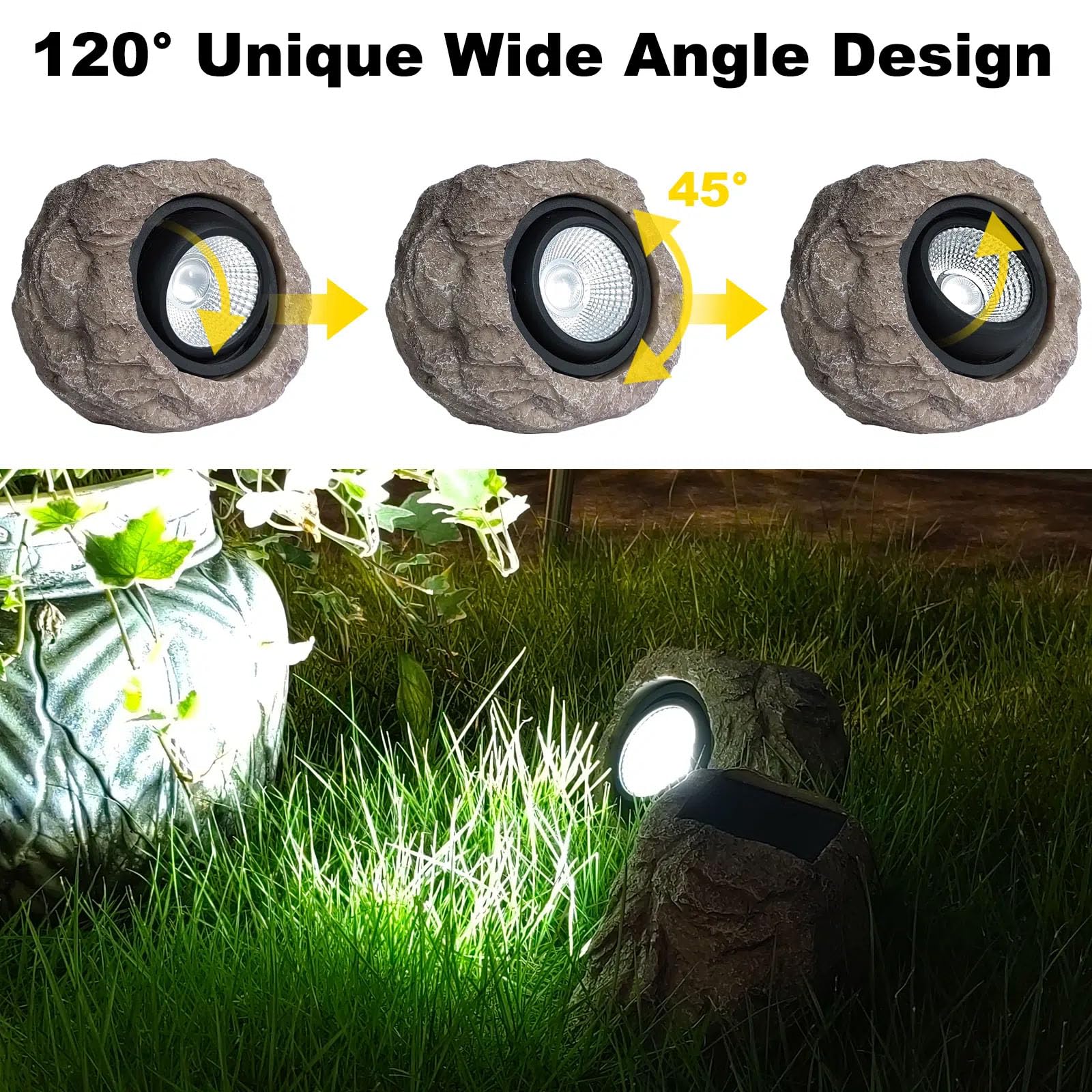 Candieslife Solar Garden Rock Lights - Waterproof LED Spotlights for Pathway & Yard, 4 Pack Decorative Outdoor Lighting