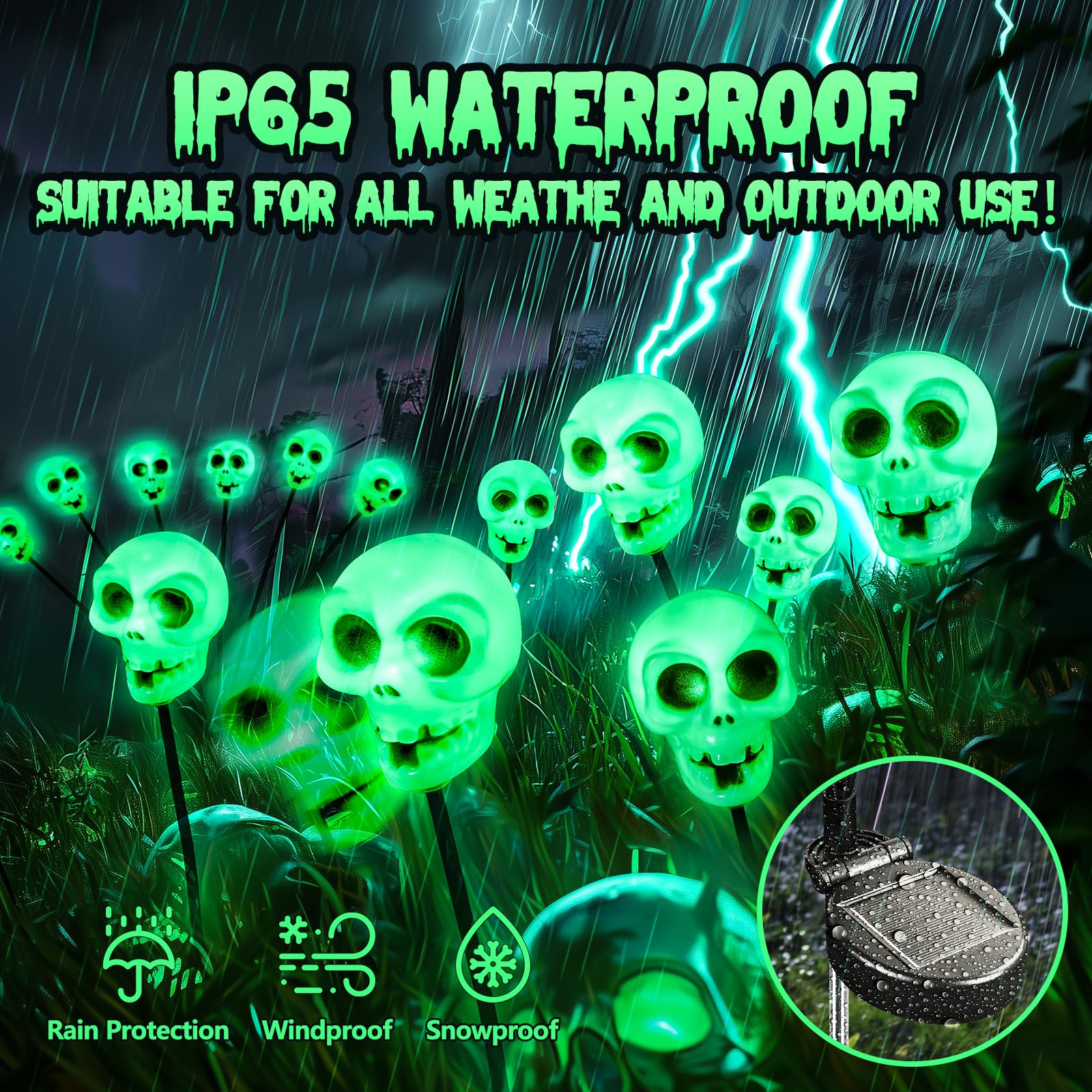 Halloween Lights Outdoor Scary Solar Skulls Lights,Halloween Lights Decorations Solar Swaying Eyeball Halloween Lights Ip65 Waterproof For Outside Yard Patio Walkway Garden Decor-2 Pack 12 Led