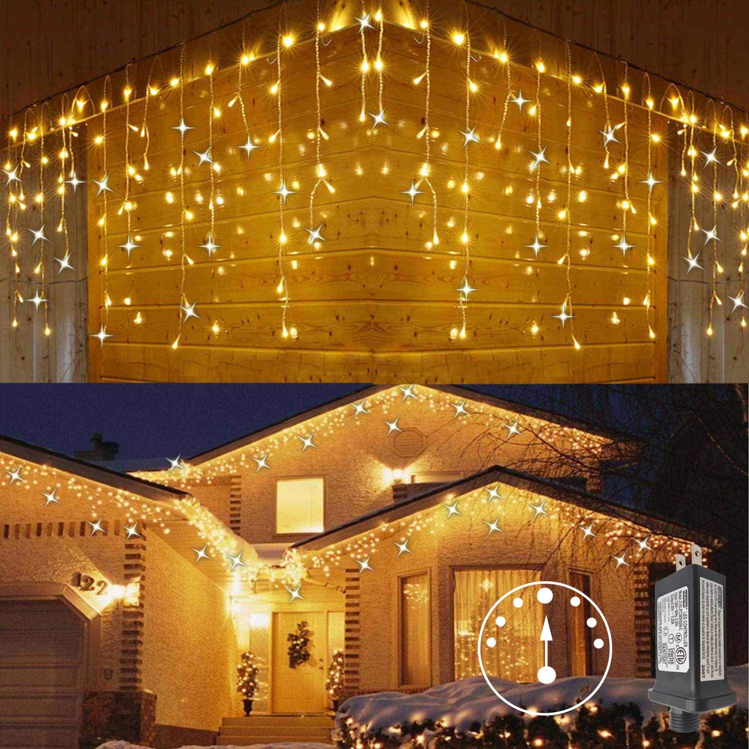 Led Icicle Style Lights,Icicle Lights With Twinkling Strobes,Sparkling Icicle Lights For Indoor Outdoor Eaves Christmas Wall Decorations (29.5Ft White Cable Icicle, Warm White + Cool White Strobe)